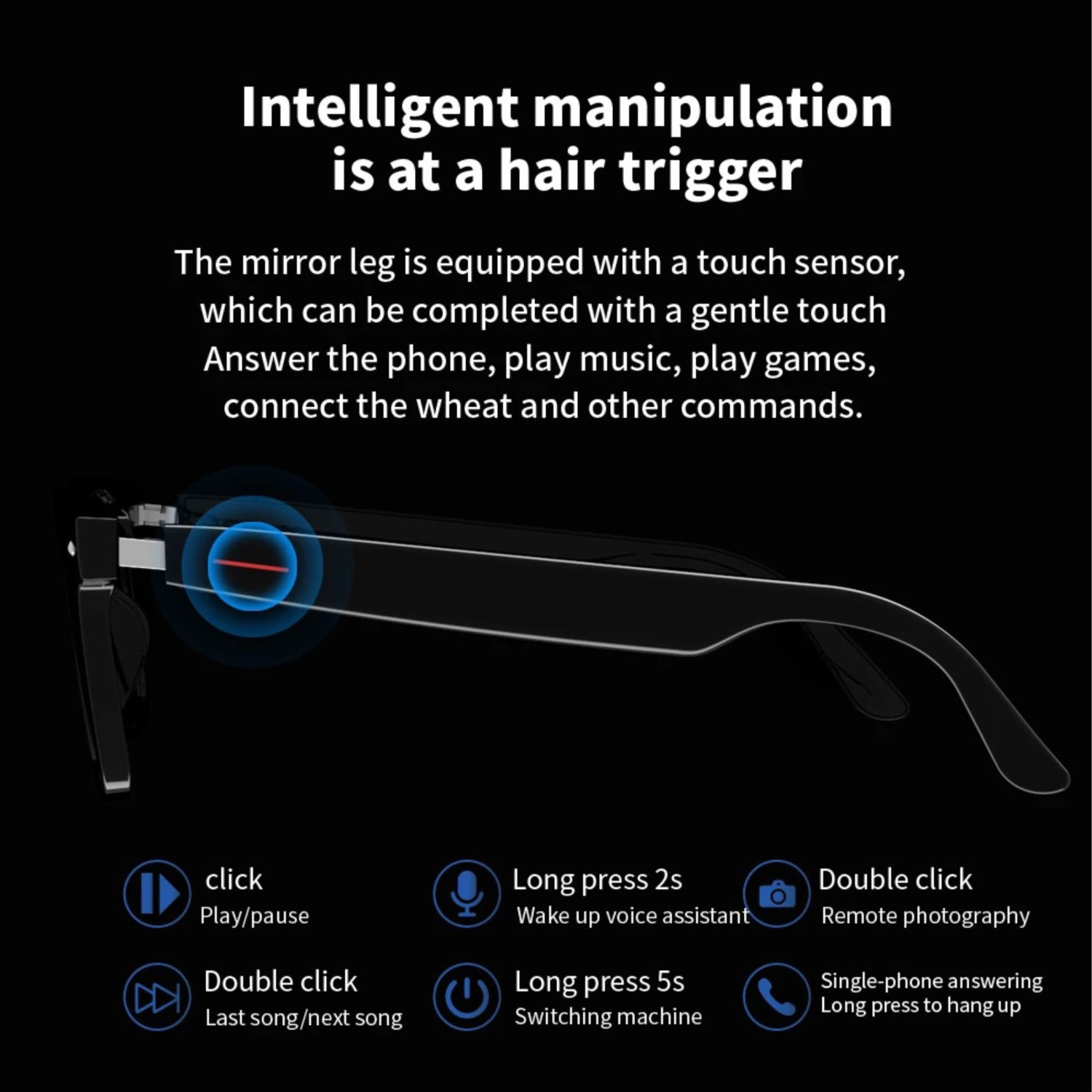 TUTT E8 Smart Bluetooth Sunglasses | AI Voice Assistance Call & Music | HD UV Protection | Anti-Blue Ray