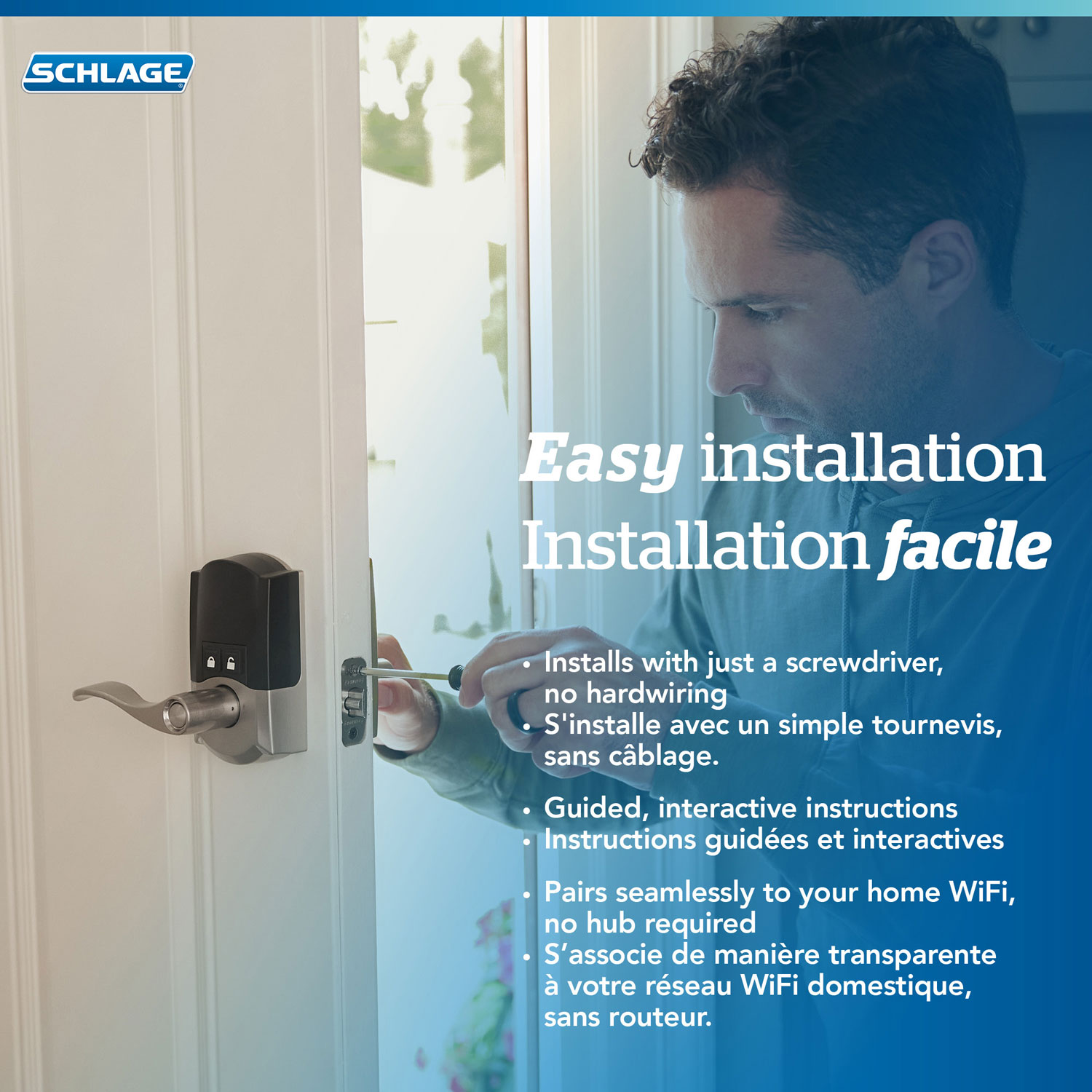 Serrure intelligente Wi-Fi Encode Latitude de Schlage avec poignée à levier - Nickel satiné