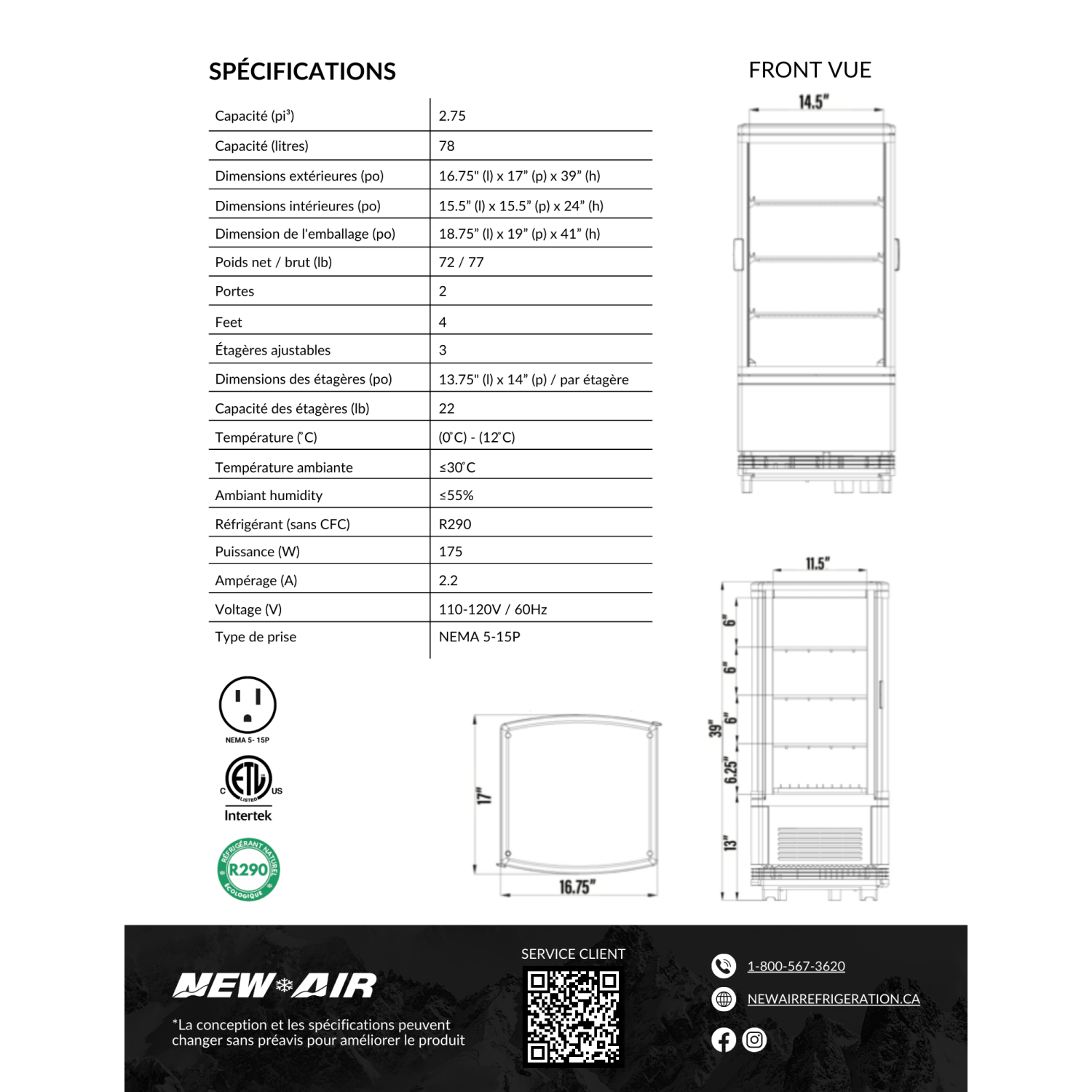 NEW AIR NCD-19-SV Commercial 19" Self-Serve Refrigerated Countertop Display Case - Ideal for Café's, Restaurants and Convenience Stores
