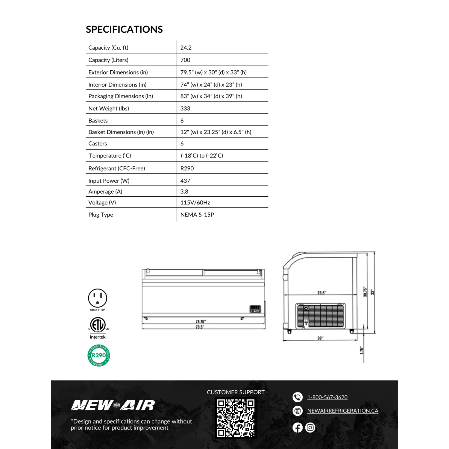 NEW AIR NIF-80-CG Commercial 80" Curved Glass 24.75 Cu. Ft. Ice Cream Freezer