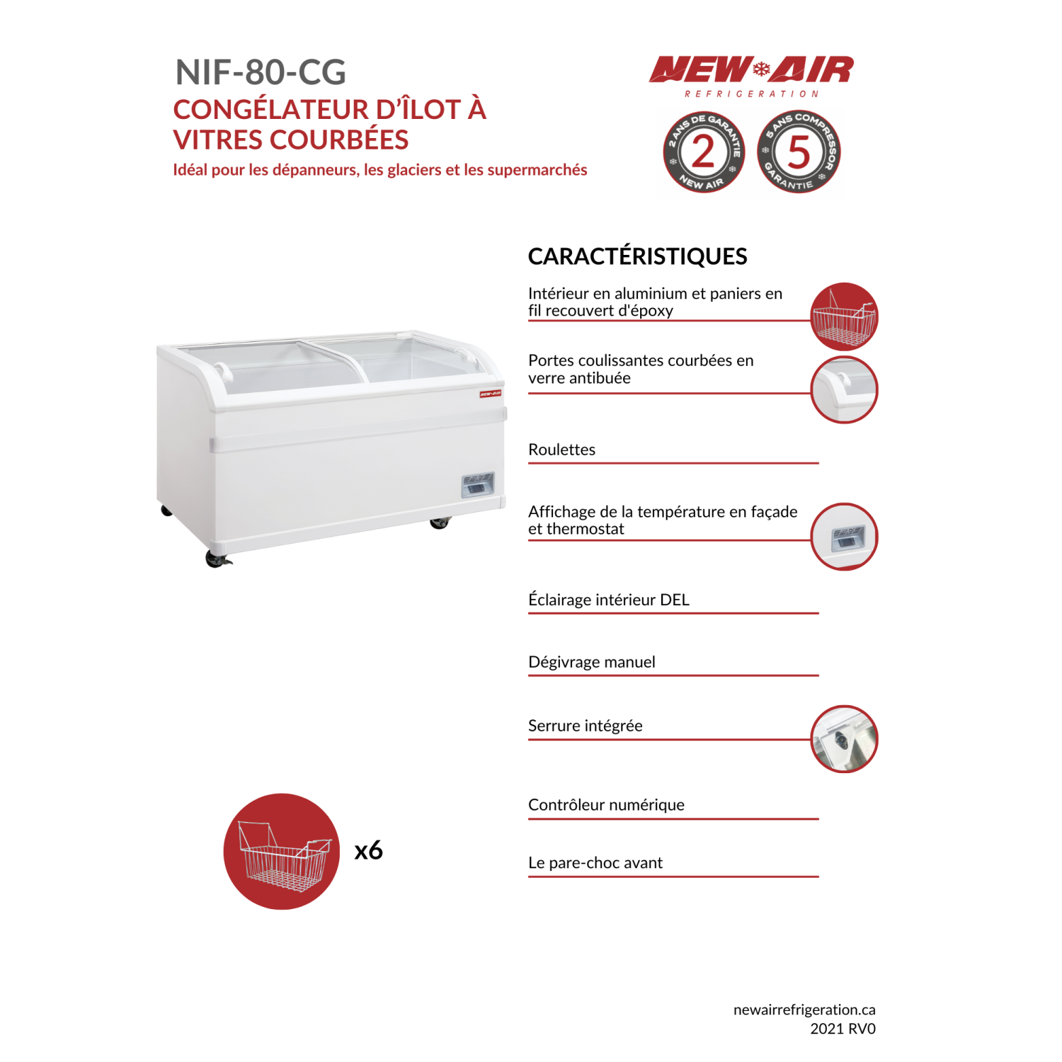 NEW AIR NIF-80-CG Commercial 80" Curved Glass 24.75 Cu. Ft. Ice Cream Freezer