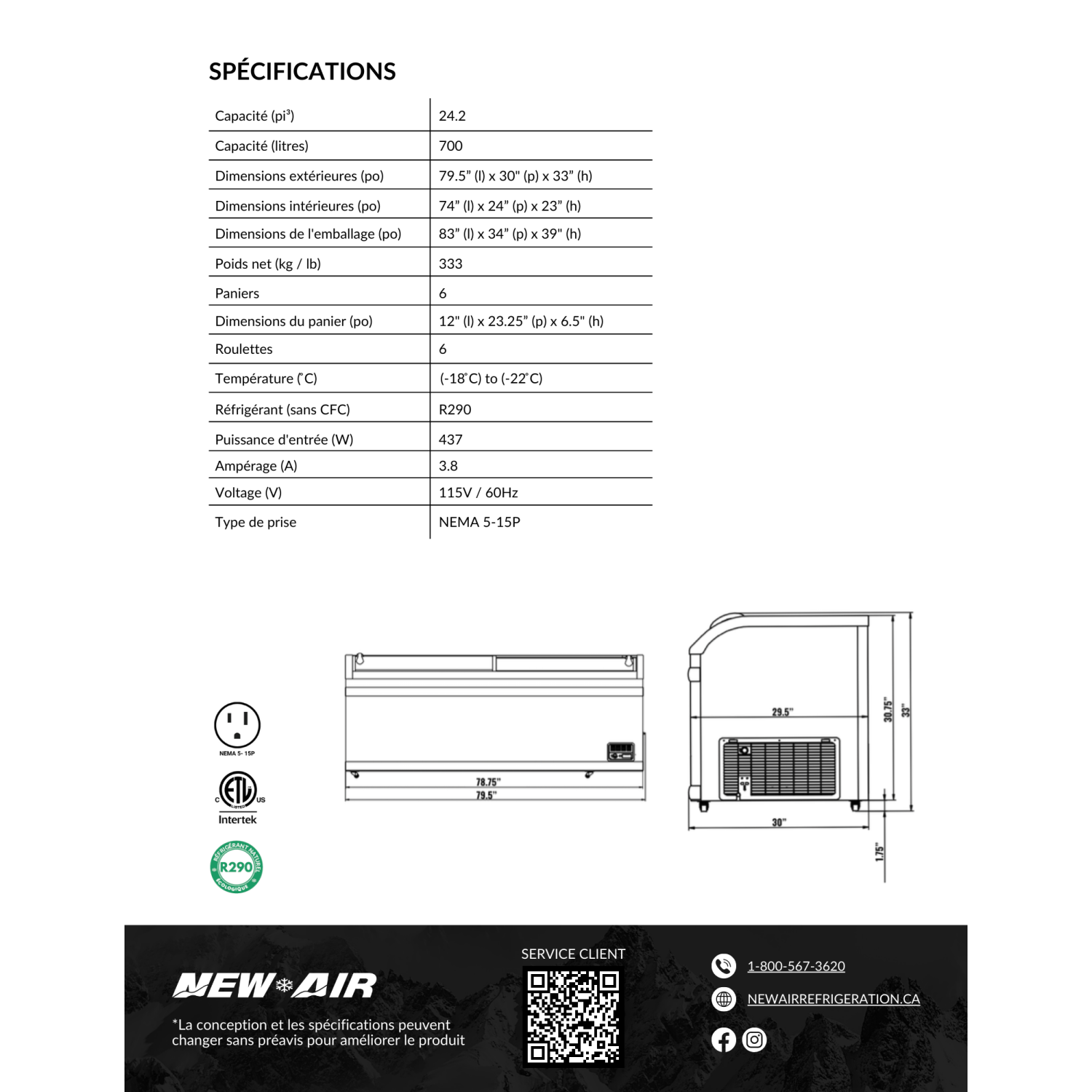 NEW AIR NIF-80-CG Commercial 80" Curved Glass 24.75 Cu. Ft. Ice Cream Freezer