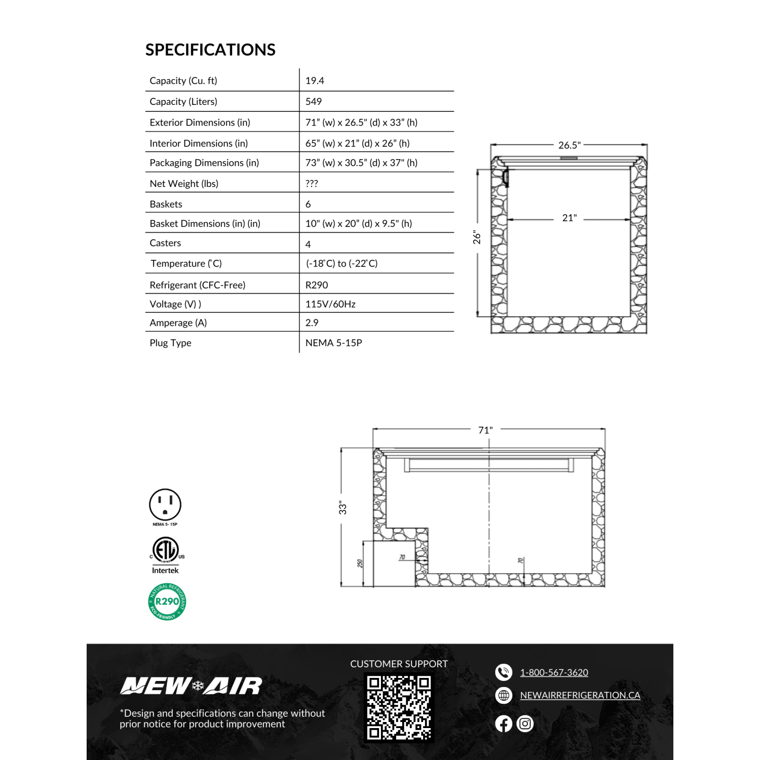 NOUVEAU verre plat commercial NIF-71-FG d'AIR. Congélateur de crème glacée 12 CONTENANTS – idéal pour les restaurants, les magasins, les dépanneurs,