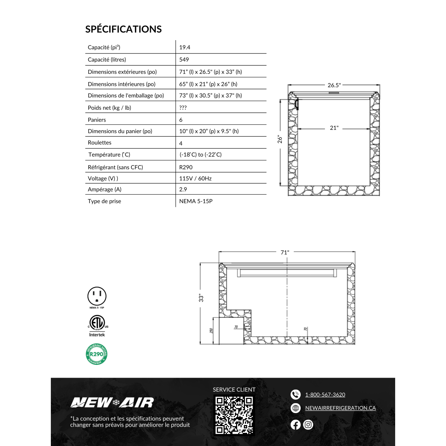 NOUVEAU verre plat commercial NIF-71-FG d'AIR. Congélateur de crème glacée 12 CONTENANTS – idéal pour les restaurants, les magasins, les dépanneurs,