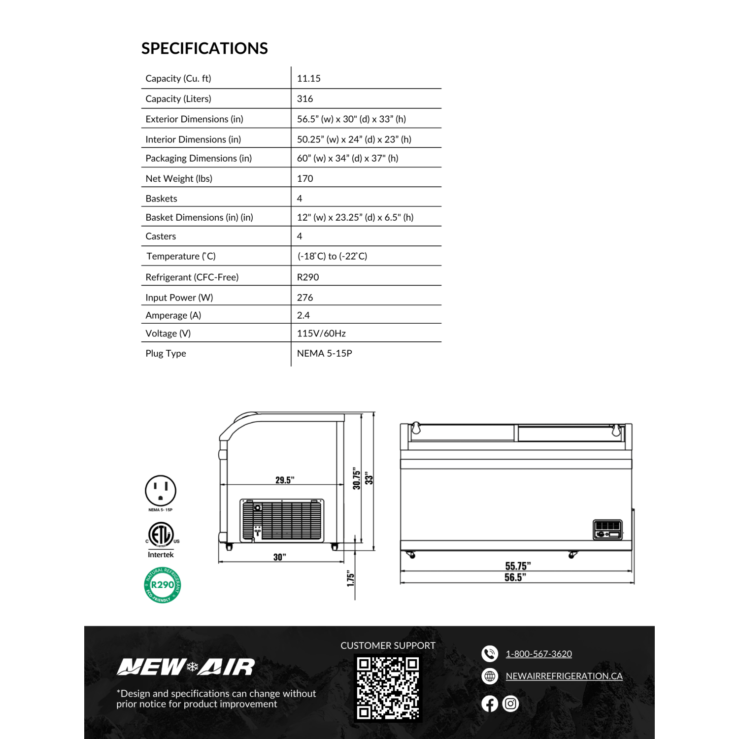 NEW AIR NIF-56-CG Commercial 56" Curved Glass 13 Cu. Ft. Ice Cream Freezer
