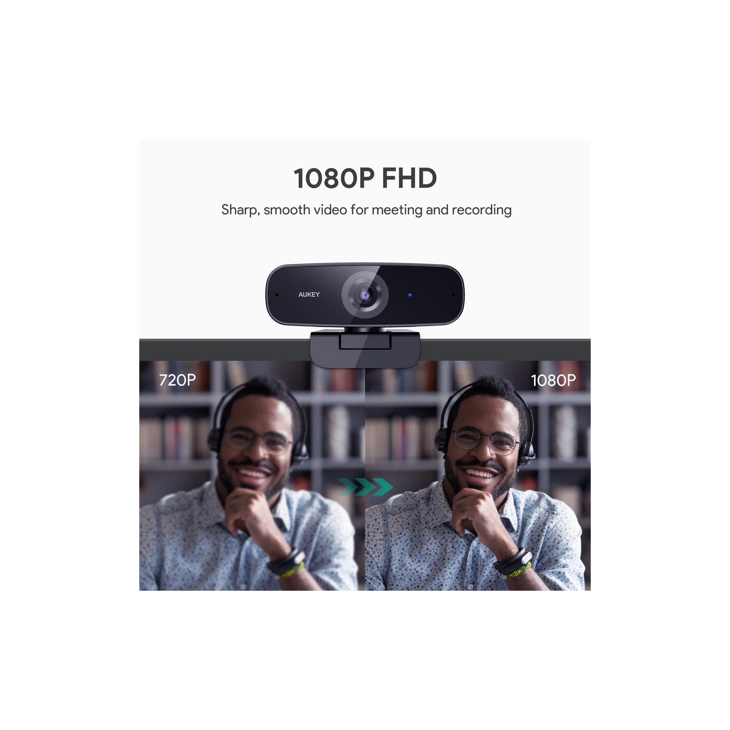 AUKEY – caméra Web 1080p avec microphone à suppression du bruit, prêt à l’emploi pour PC/Mac/ordinateur portatif/MacBook/tablette, noir