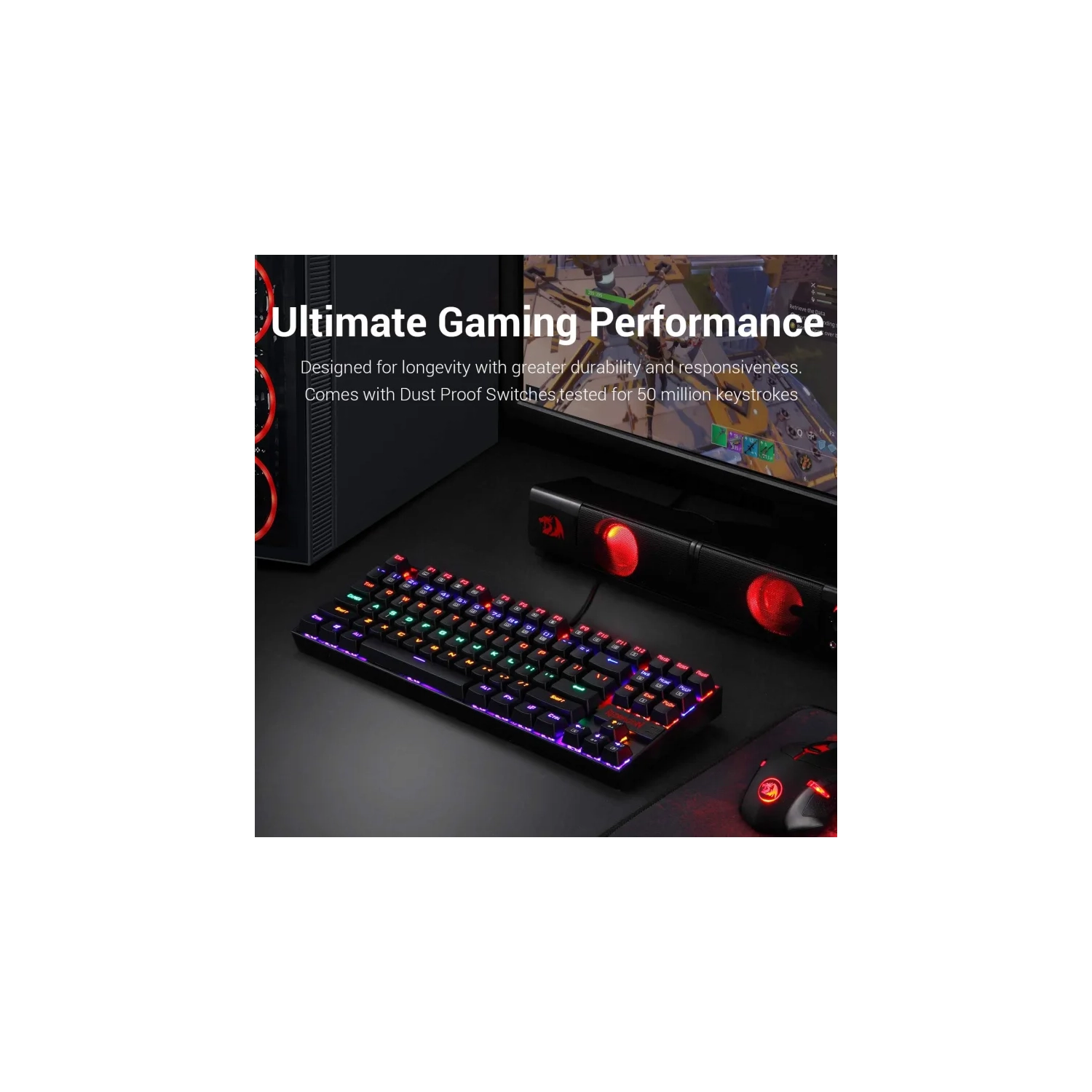 Redragon K552 -KR Mechanical Gaming Keyboard - 87-Key LED Backlit Wired | Anti-Dust Red Switches for Windows PC