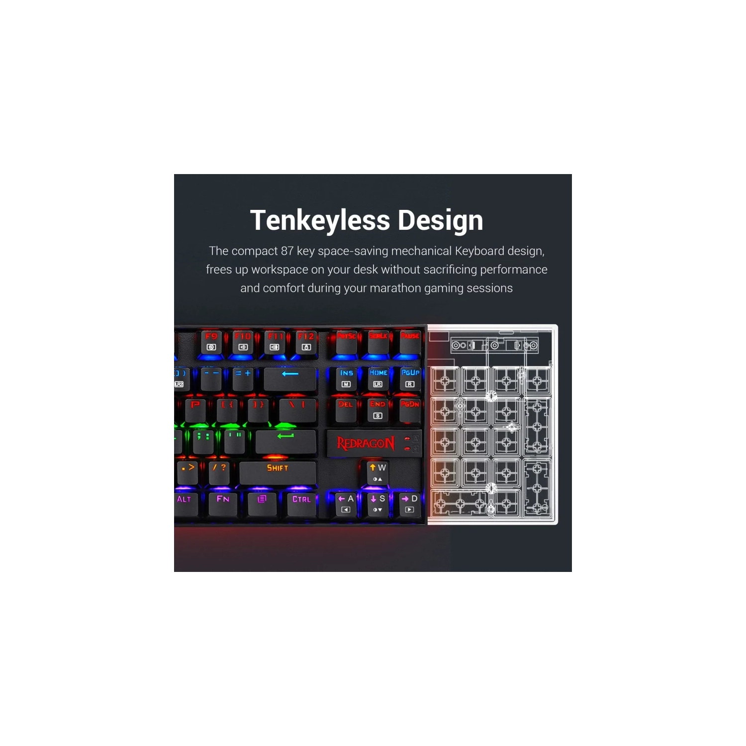 Redragon K552 -KR Mechanical Gaming Keyboard - 87-Key LED Backlit Wired | Anti-Dust Red Switches for Windows PC