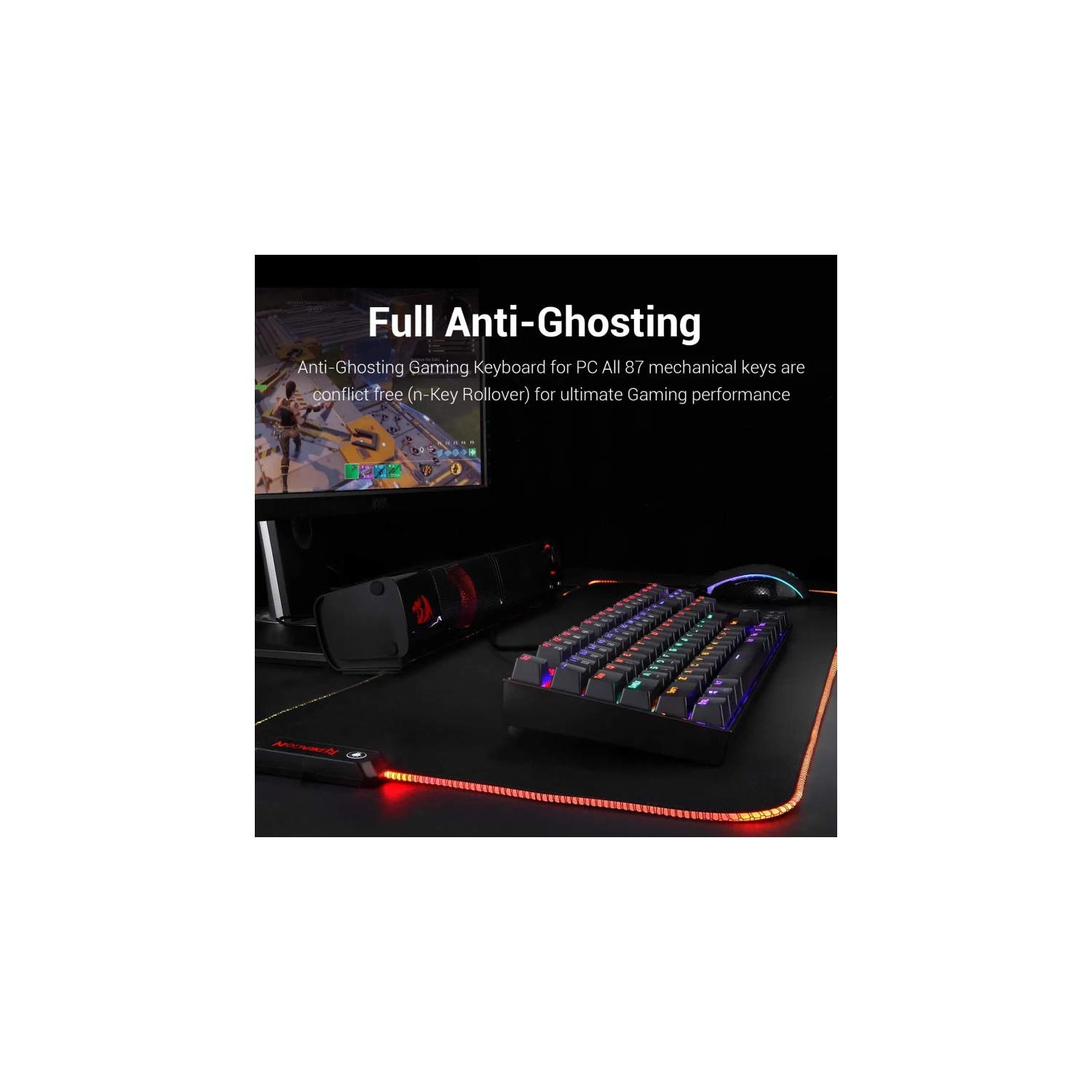 Redragon K552 -KR Mechanical Gaming Keyboard - 87-Key LED Backlit Wired | Anti-Dust Red Switches for Windows PC