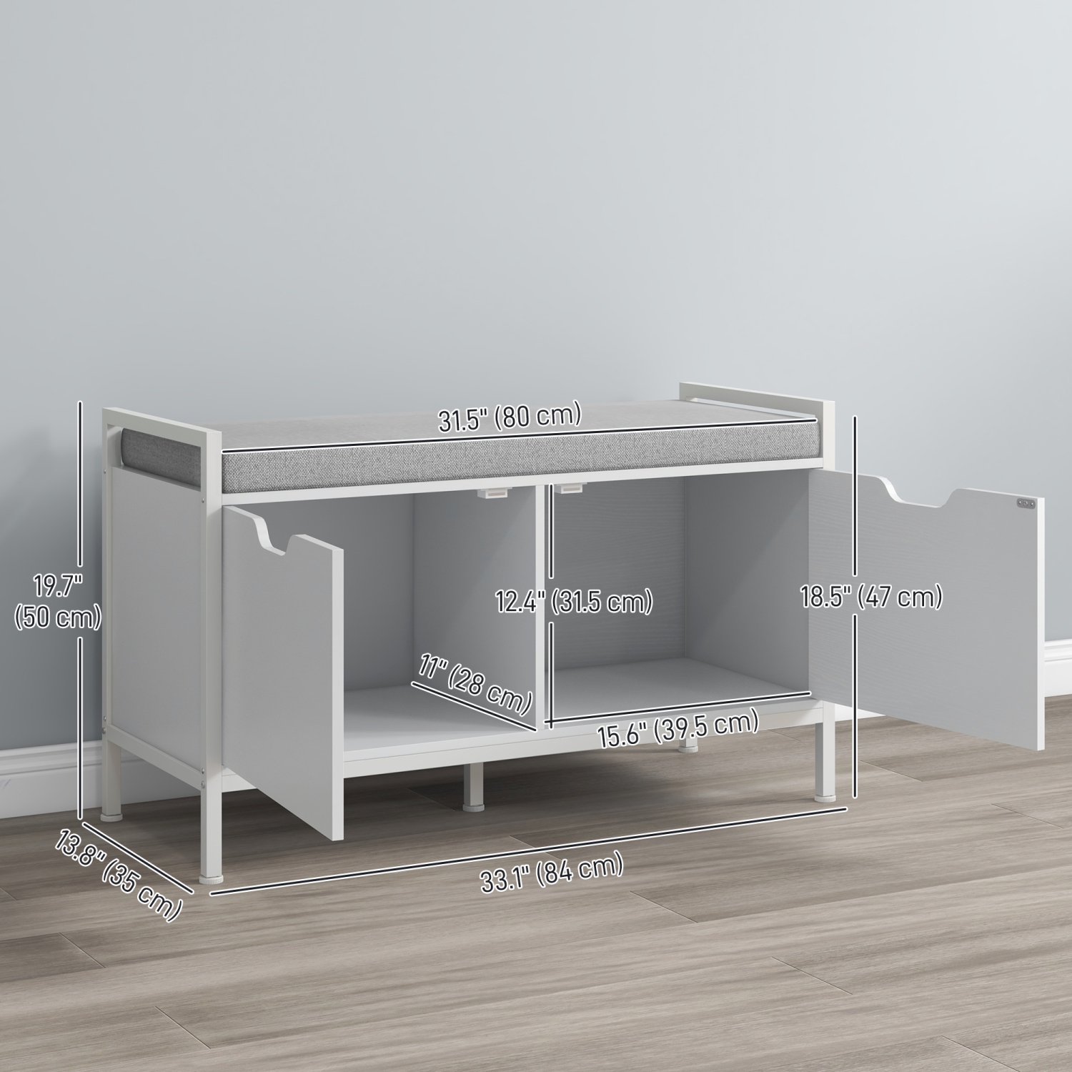 HOMCOM Shoe Bench with Seat Cushion, Entryway Bench, Shoe Cabinet for Hallway, Living Room, Supports 352lbs, White