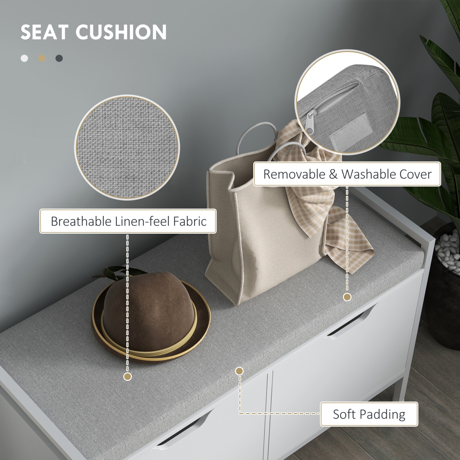 HOMCOM Shoe Bench with Seat Cushion, Entryway Bench, Shoe Cabinet for Hallway, Living Room, Supports 352lbs, White