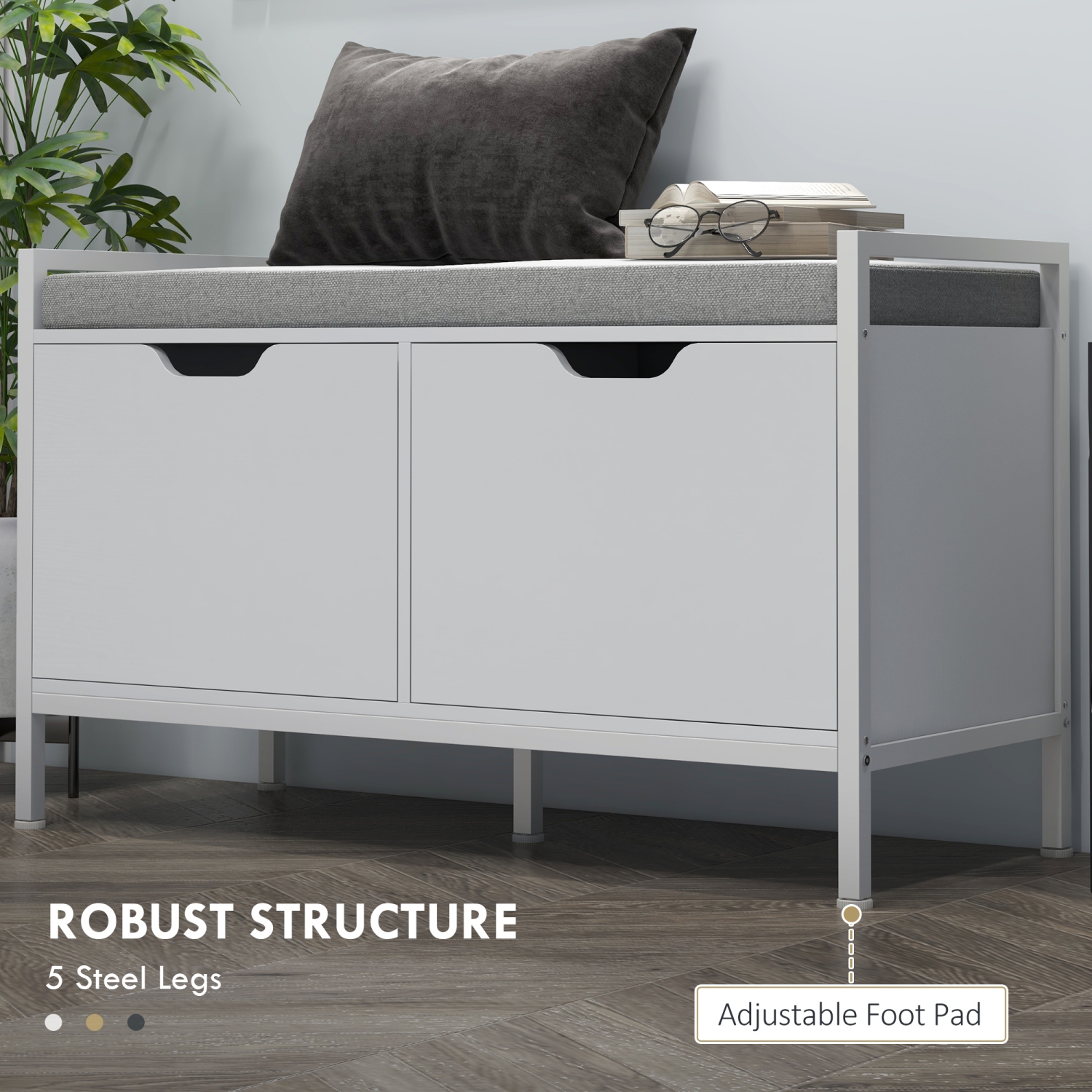 HOMCOM Shoe Bench with Seat Cushion, Entryway Bench, Shoe Cabinet for Hallway, Living Room, Supports 352lbs, White