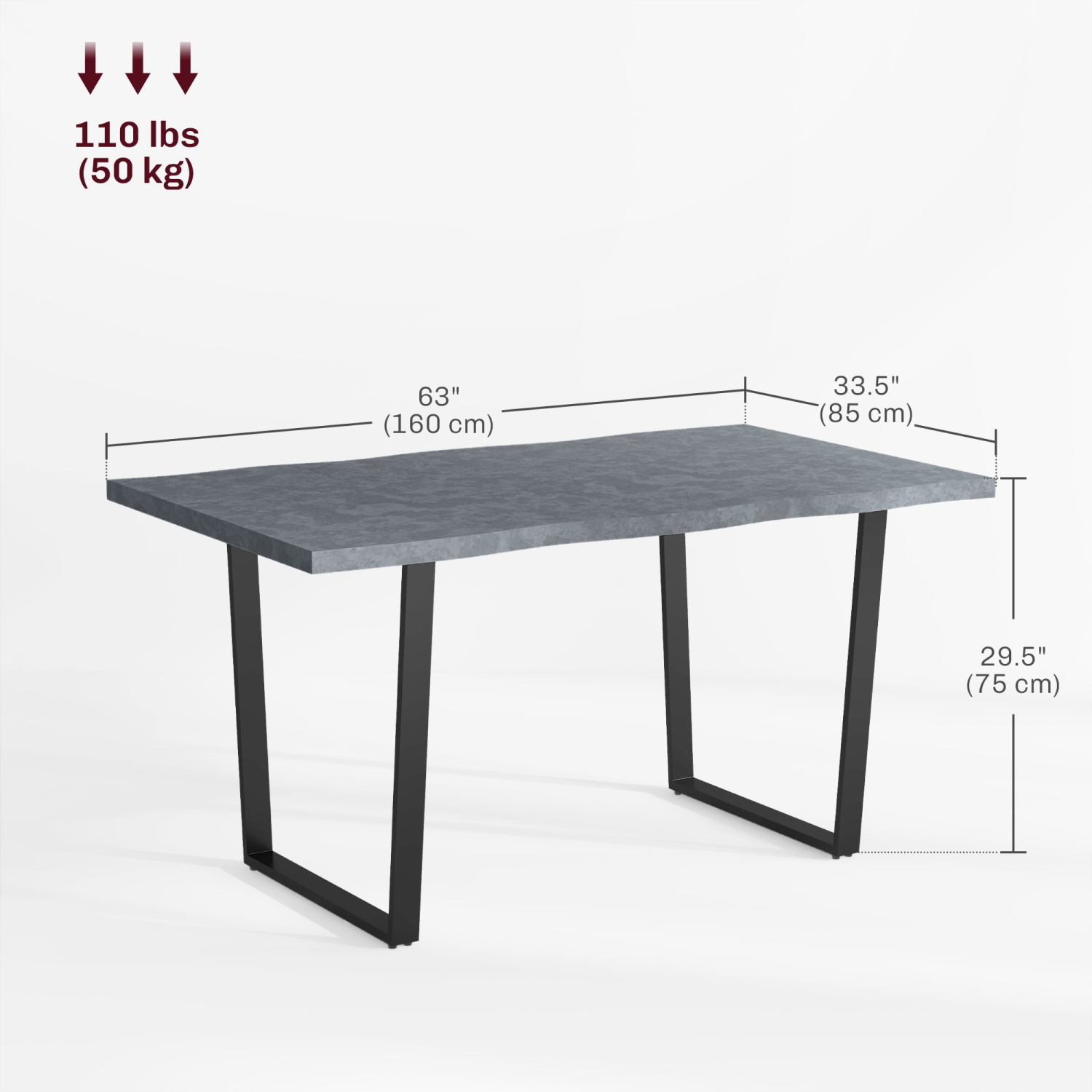 HOMCOM 63" Dining Table, Industrial Kitchen Table with Wave-edged Tabletop and Steel Legs for Up to 6 People, Cement Grey