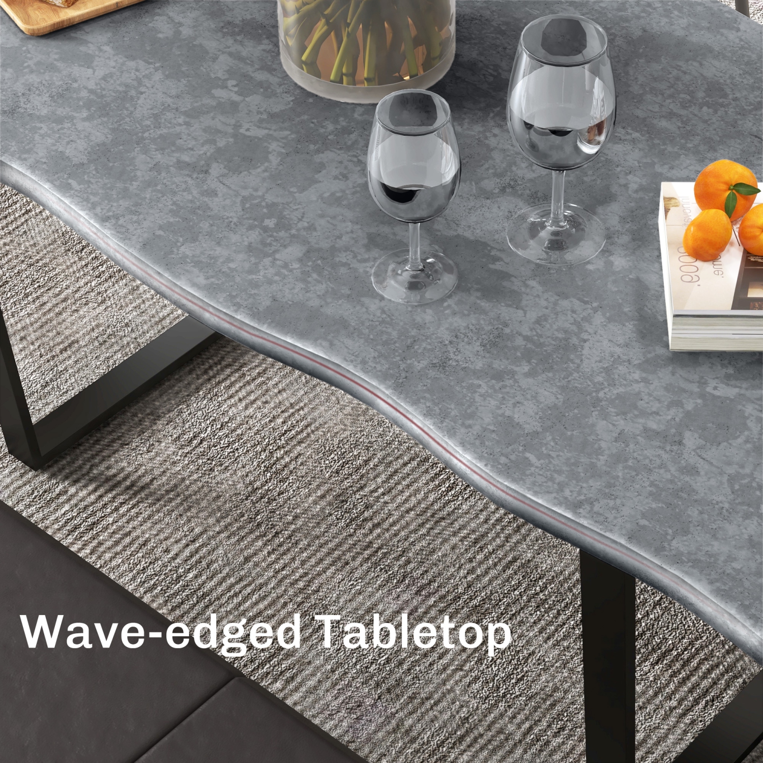 HOMCOM 63" Dining Table, Industrial Kitchen Table with Wave-edged Tabletop and Steel Legs for Up to 6 People, Cement Grey