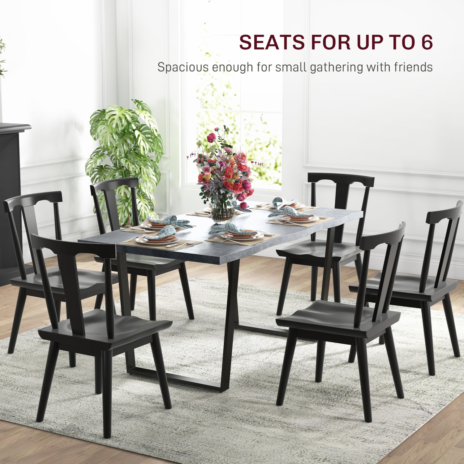 HOMCOM 63" Dining Table, Industrial Kitchen Table with Wave-edged Tabletop and Steel Legs for Up to 6 People, Cement Grey