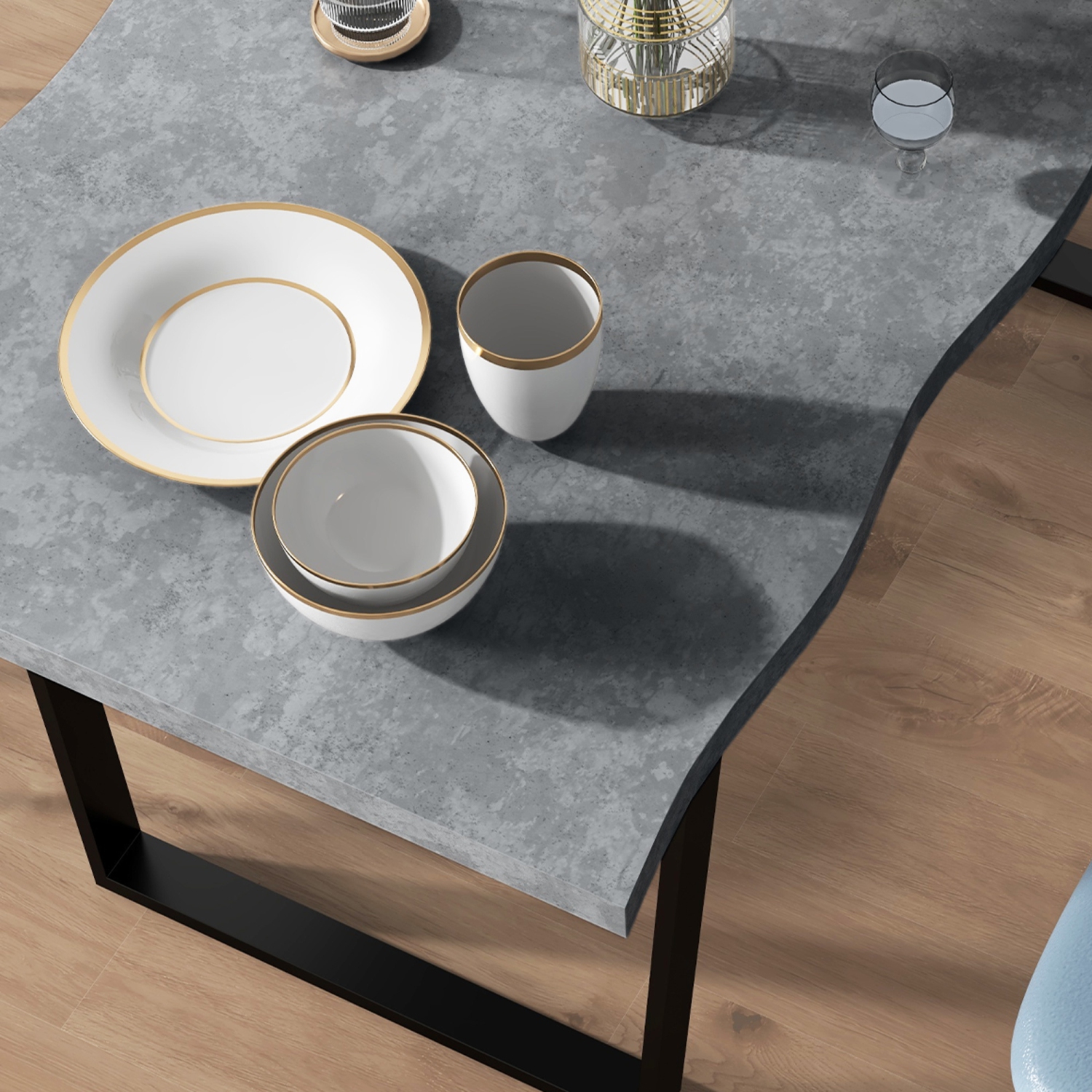 HOMCOM 63" Dining Table, Industrial Kitchen Table with Wave-edged Tabletop and Steel Legs for Up to 6 People, Cement Grey