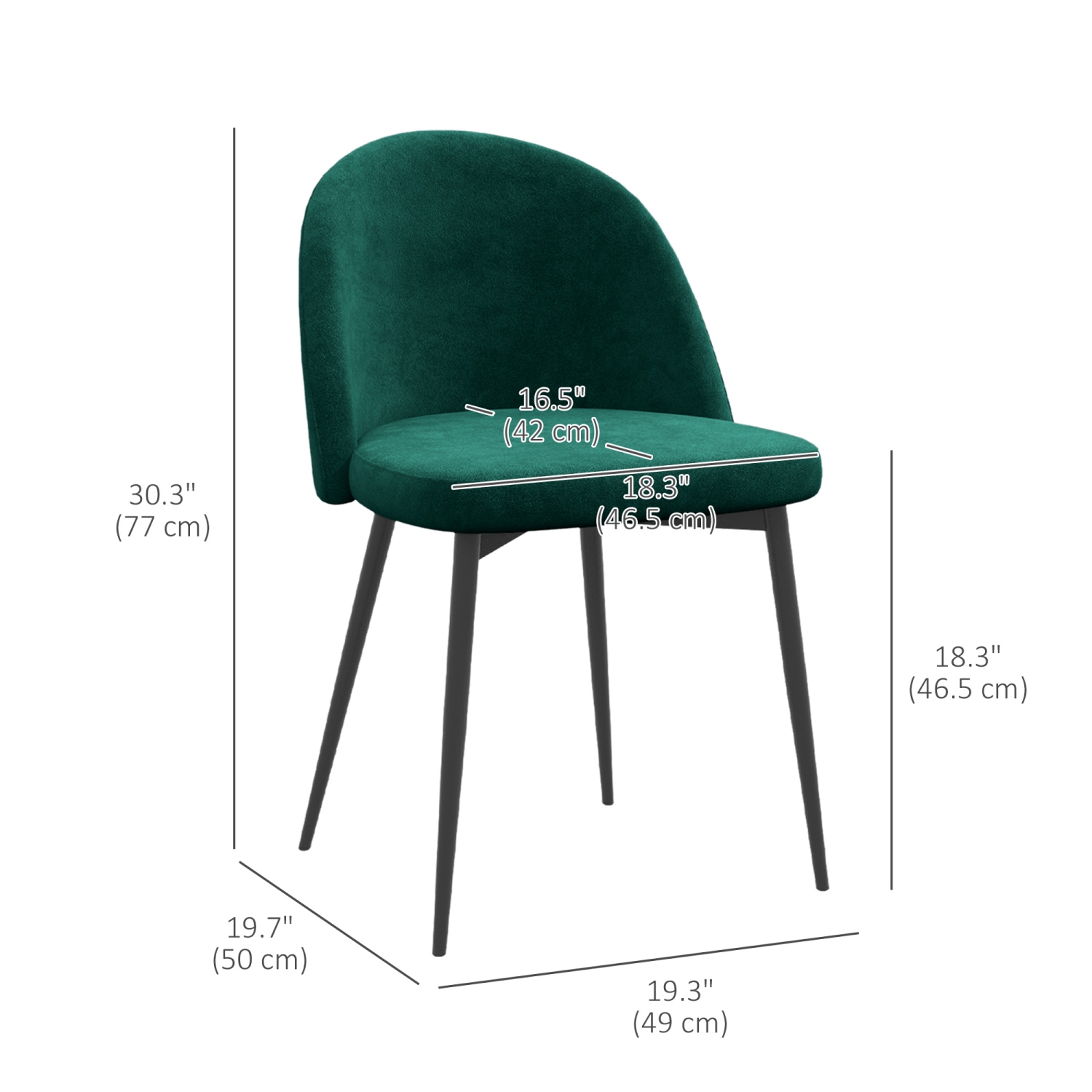 HOMCOM – Ensemble de 2 chaises de salle à manger modernes, chaises de cuisine rembourrées en velours à dossier mi-hauteur, chaise d’appoint pour