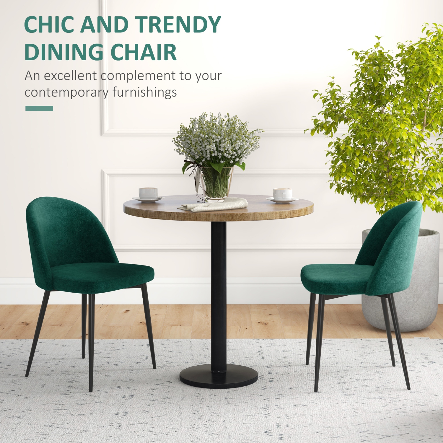 HOMCOM – Ensemble de 2 chaises de salle à manger modernes, chaises de cuisine rembourrées en velours à dossier mi-hauteur, chaise d’appoint pour