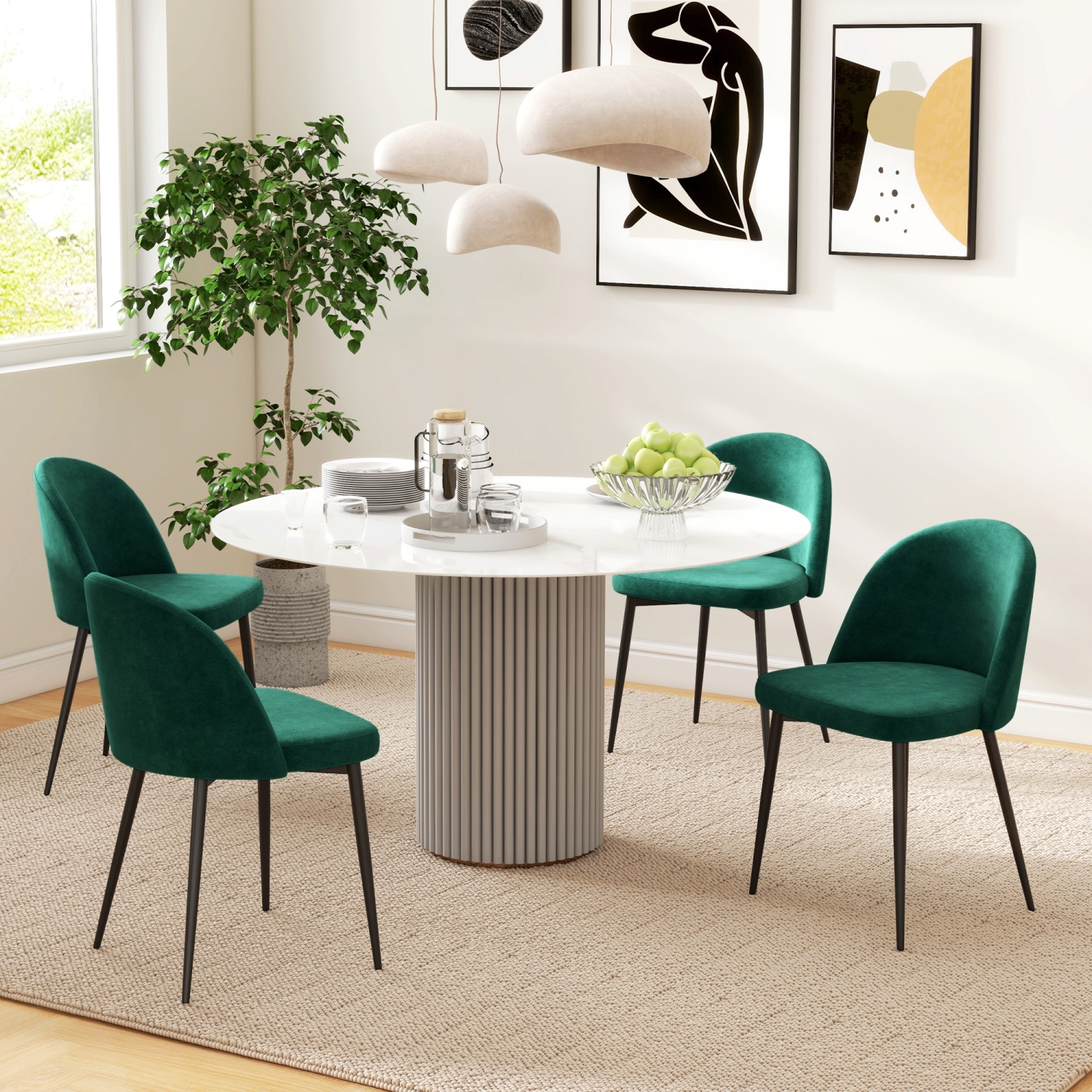 HOMCOM – Ensemble de 2 chaises de salle à manger modernes, chaises de cuisine rembourrées en velours à dossier mi-hauteur, chaise d’appoint pour