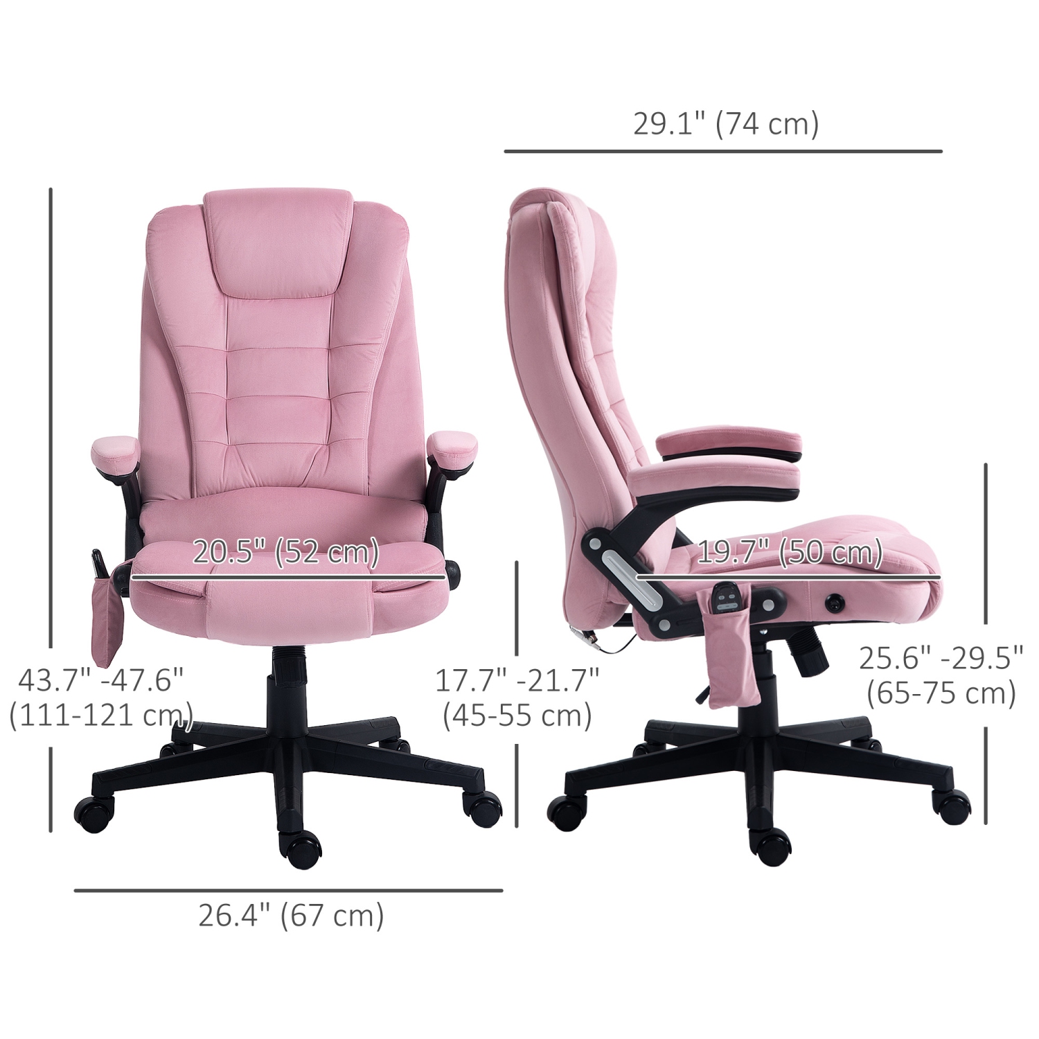Vinsetto – Fauteuil de bureau de massage avec vibration en 6 points, fauteuil de direction inclinable en velours à dossier haut, roulettes