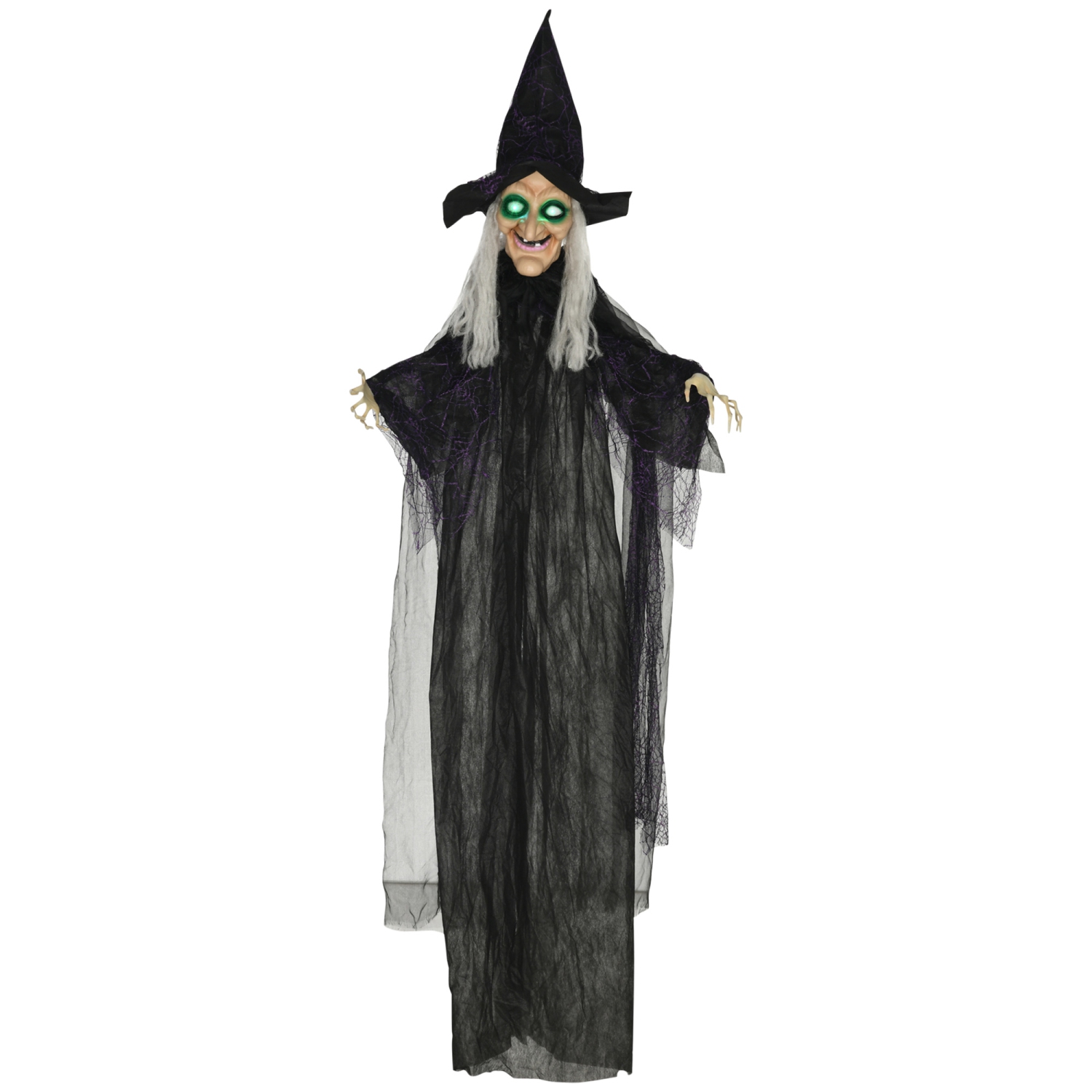 HOMCOM 6' Life Size Witch Outdoor Halloween Decoration, Sound and Motion Activated, Halloween Prop w/ Light Up Eyes, Speak Sound for Haunted House,