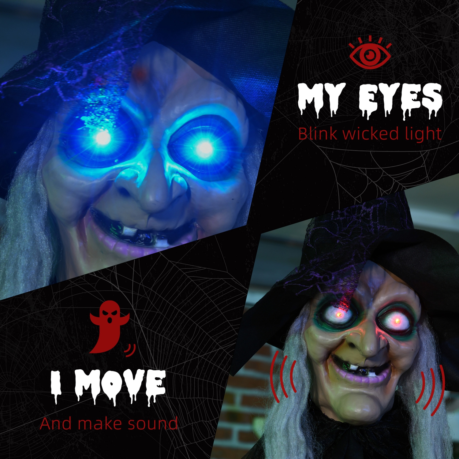 HOMCOM 6' Life Size Witch Outdoor Halloween Decoration, Sound and Motion Activated, Halloween Prop w/ Light Up Eyes, Speak Sound for Haunted House,