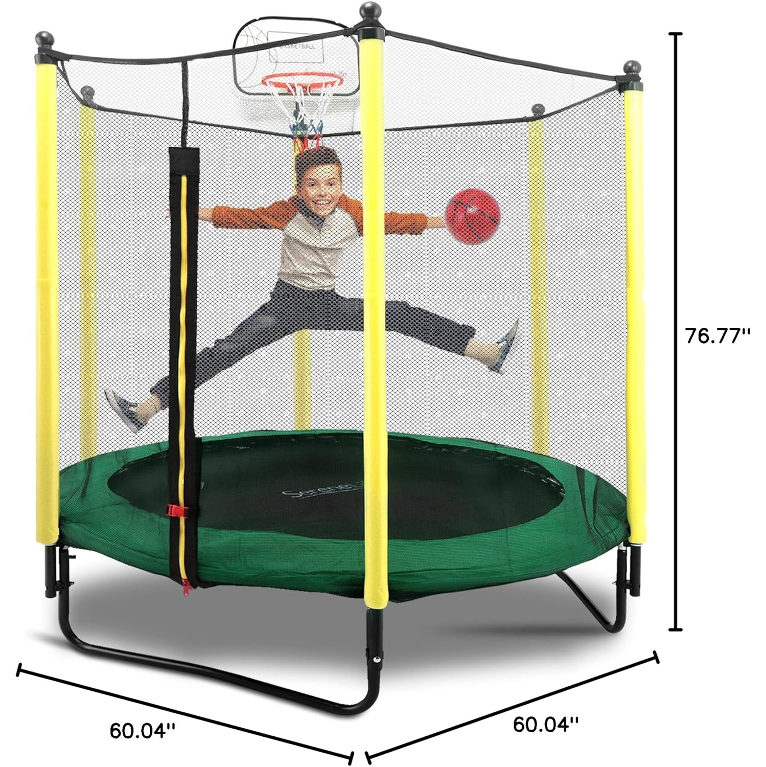 SereneLife 5ft Outdoor and Indoor Mini Toddler Trampoline with Enclosure Safety Net Basketball Hoop Jumping Fun Trampoline for Kids / Children,