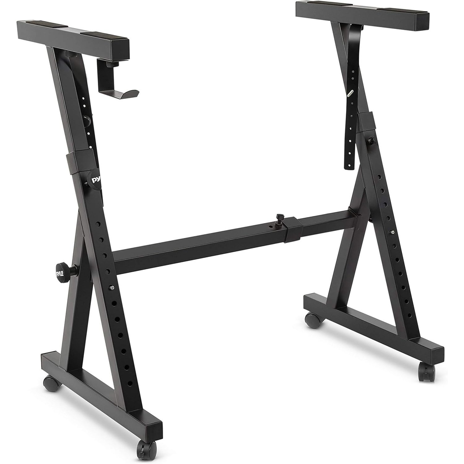 Pyle Port Universal Electronic Black Heavy-Duty Z Style Keyboard Organ Holder Rack Portable Piano Stand W/Adjustable Height and Width, Locking Wheels