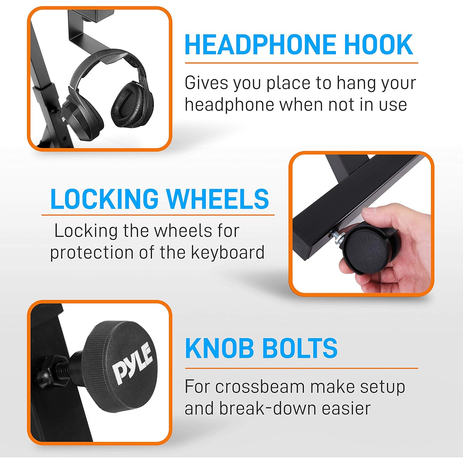 Pyle Port Universal Electronic Black Heavy-Duty Z Style Keyboard Organ Holder Rack Portable Piano Stand W/Adjustable Height and Width, Locking Wheels