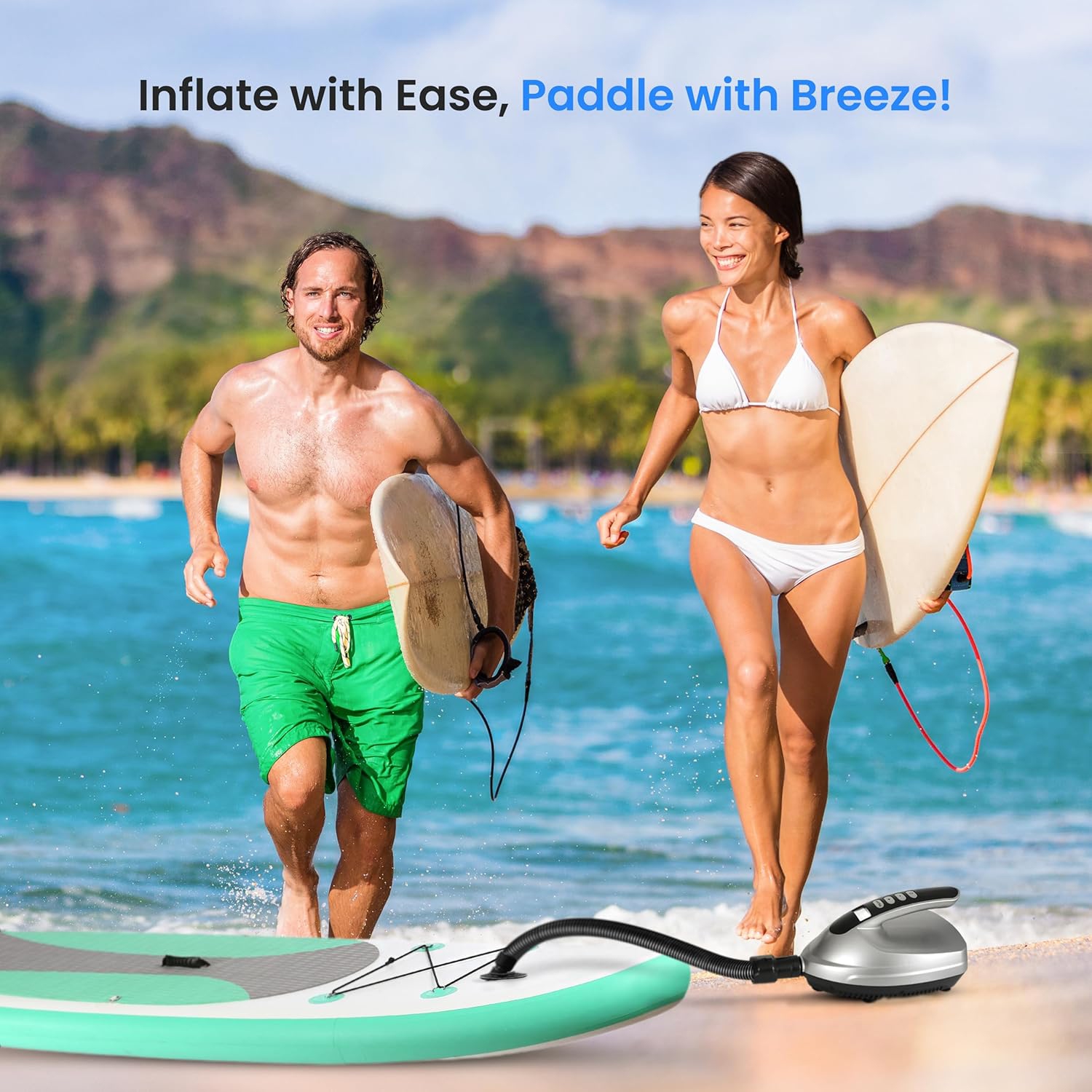 SereneLife Inflatable Paddle Board Pump Compressor - 20PSI High Pressure SUP Inflator - 12V DC Car Connector - Electric Air Pump for Paddle Boards,