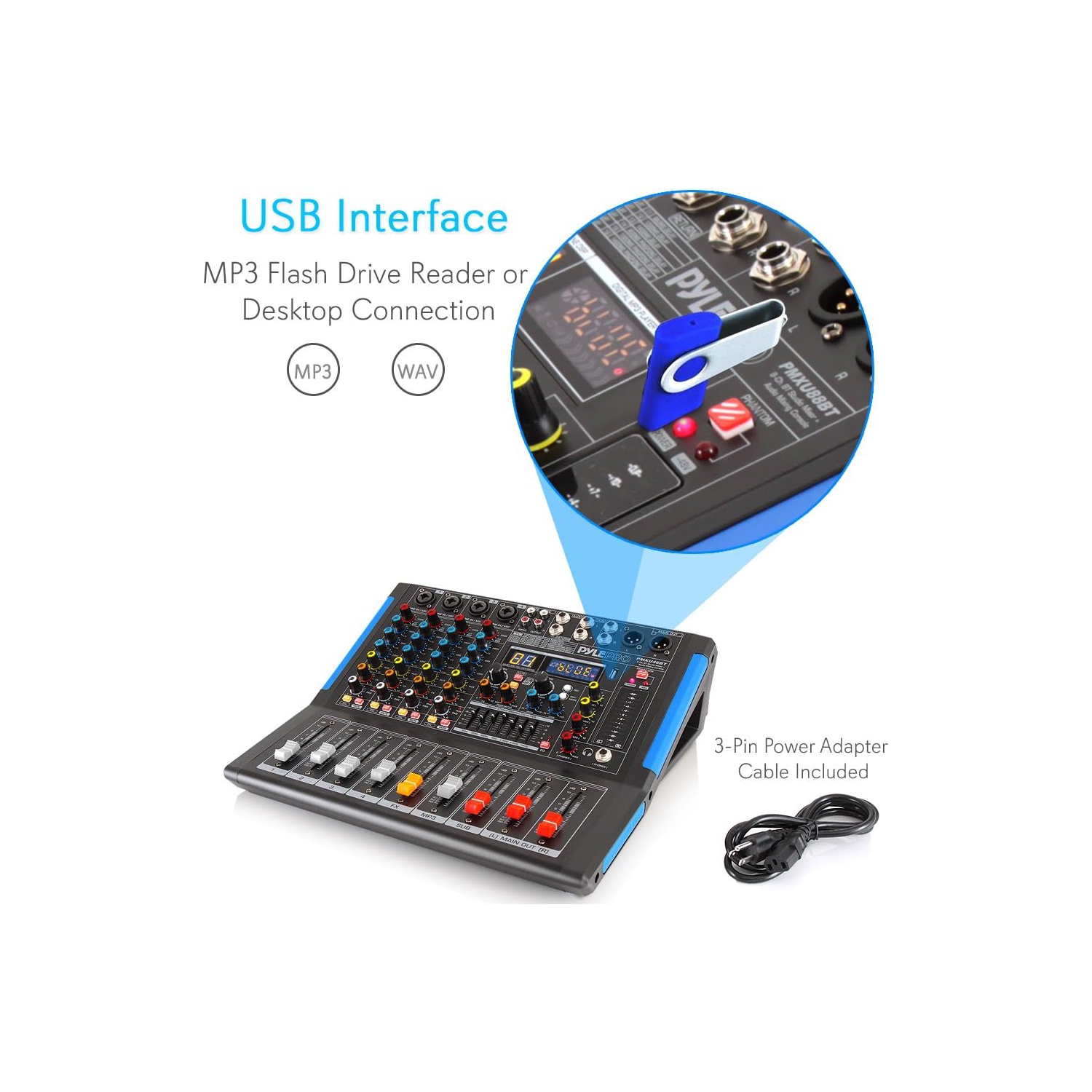 Pyle 4-Channel Bluetooth Studio Audio Mixer-DJ Sound Controller Interface with USB Drive for PC Recording Input, XLR Microphone Jack,48V