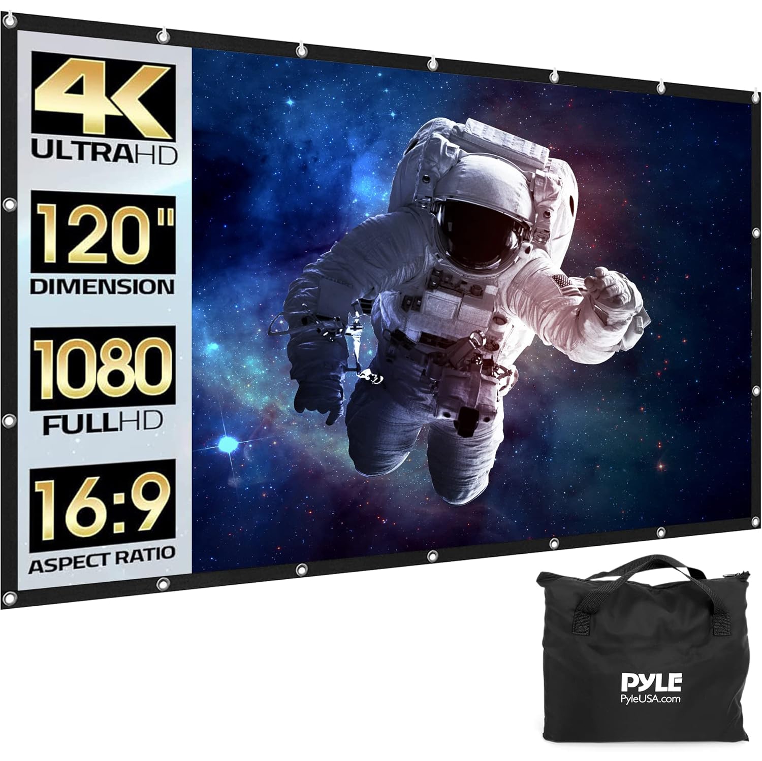 Écran de projection pliable portatif de Pyle, 120 po, HD 16:9, 4K, léger, intérieur, extérieur, écran de projection vidéo anti-pli, pour cinéma