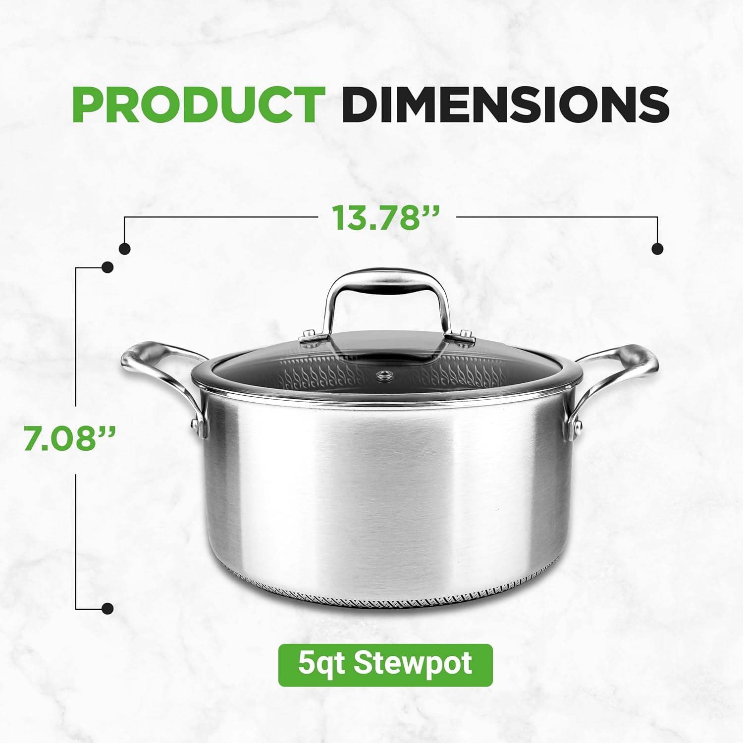 NutriChef 5 QT Stainless Steel Stew Pot - Triply Kitchenware Stew Pot with Glass Lid - DAKIN Etching Non-Stick Coating