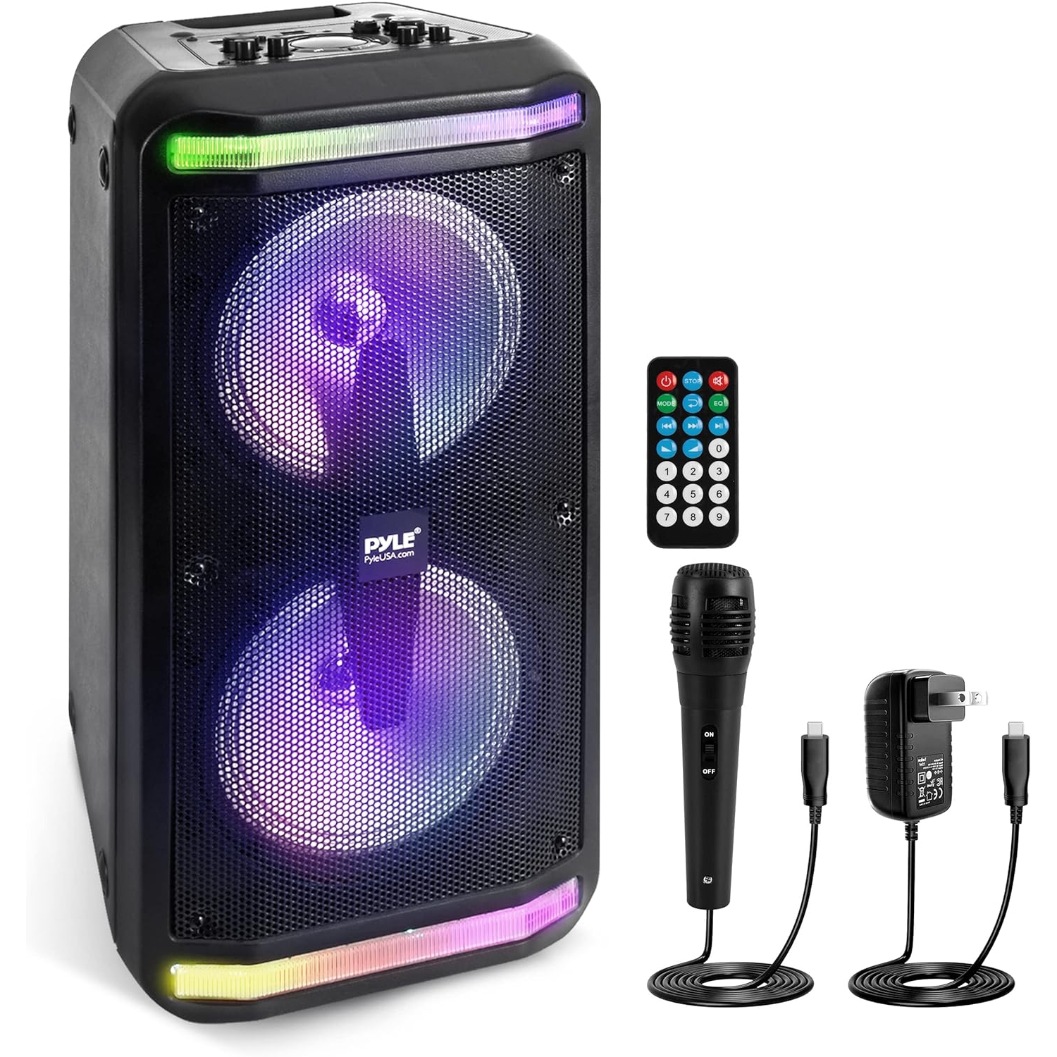 Pyle Portable Bluetooth PA Speaker System-600W Rechargeable Indoor/Outdoor Bluetooth Speaker Portable PA System w/Recorder, Microphone in, Party