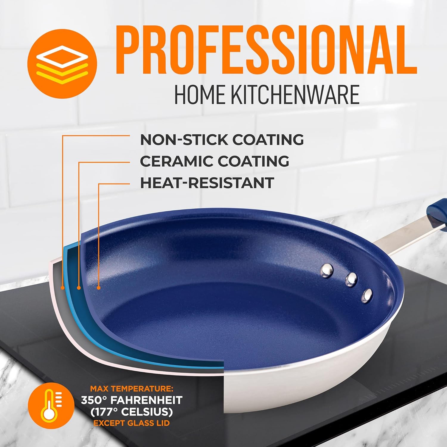 NutriChef 8" Fry Pan With Lid - Small Skillet Nonstick Frying Pan With Lid, Silicone Handle, Ceramic Coating, Blue Silicone Handle, Stain-Resistant