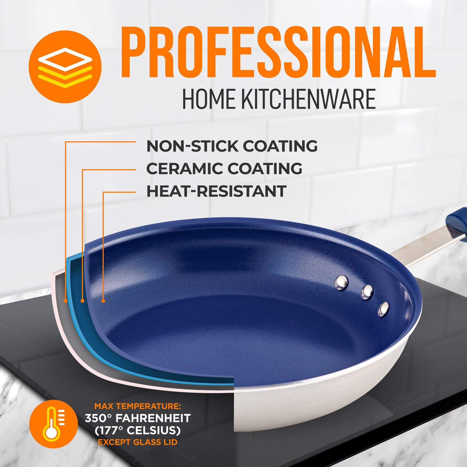 NutriChef 8" Fry Pan With Lid - Small Skillet Nonstick Frying Pan With Lid, Silicone Handle, Ceramic Coating, Blue Silicone Handle, Stain-Resistant