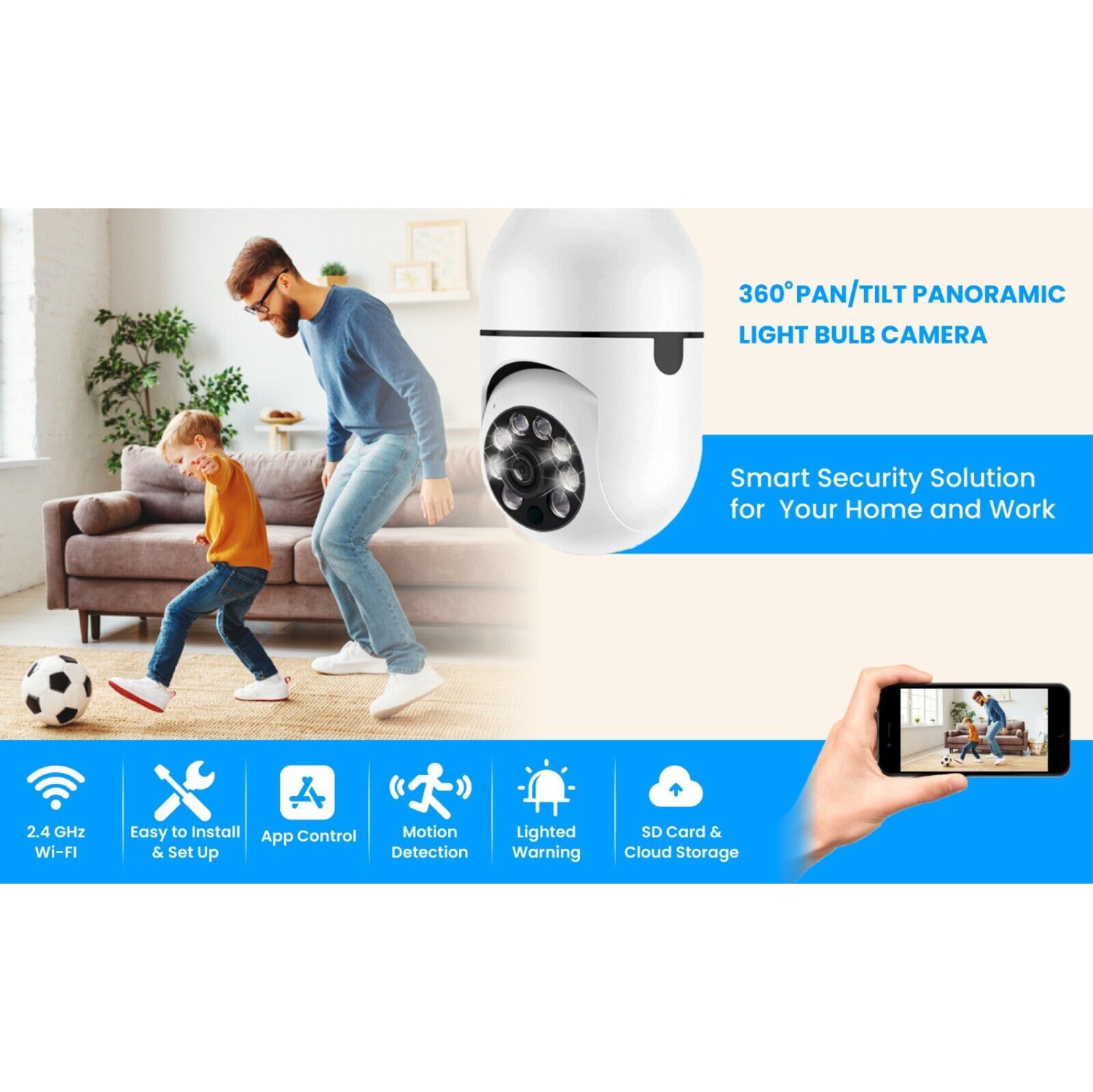 Ampoule sans fil Wi-Fi 1080P caméras de surveillance extérieures sans fil, prises d'éclairage intérieures 360 degrés caméras de sécurité pour la