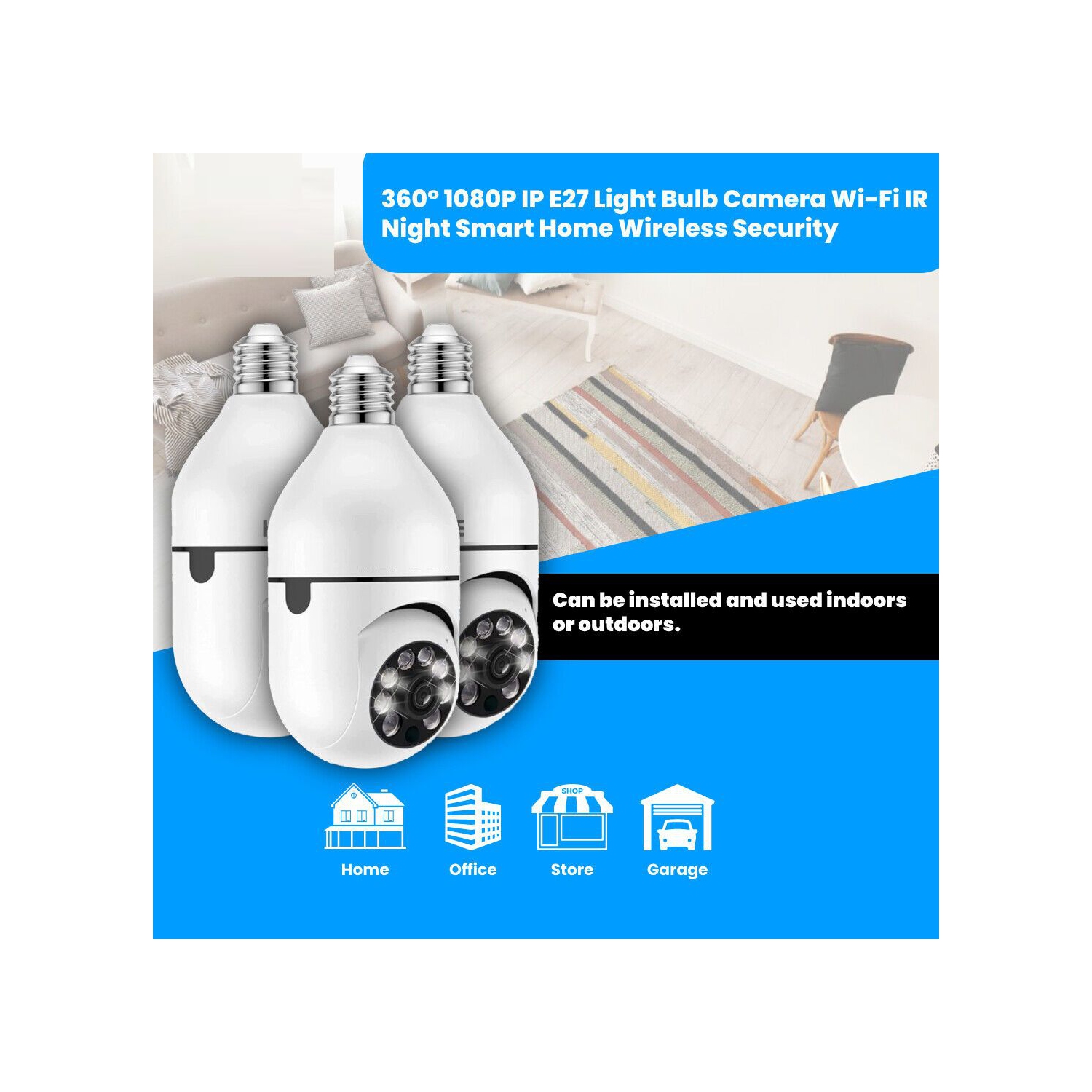 Ampoule sans fil Wi-Fi 1080P caméras de surveillance extérieures sans fil, prises d'éclairage intérieures 360 degrés caméras de sécurité pour la