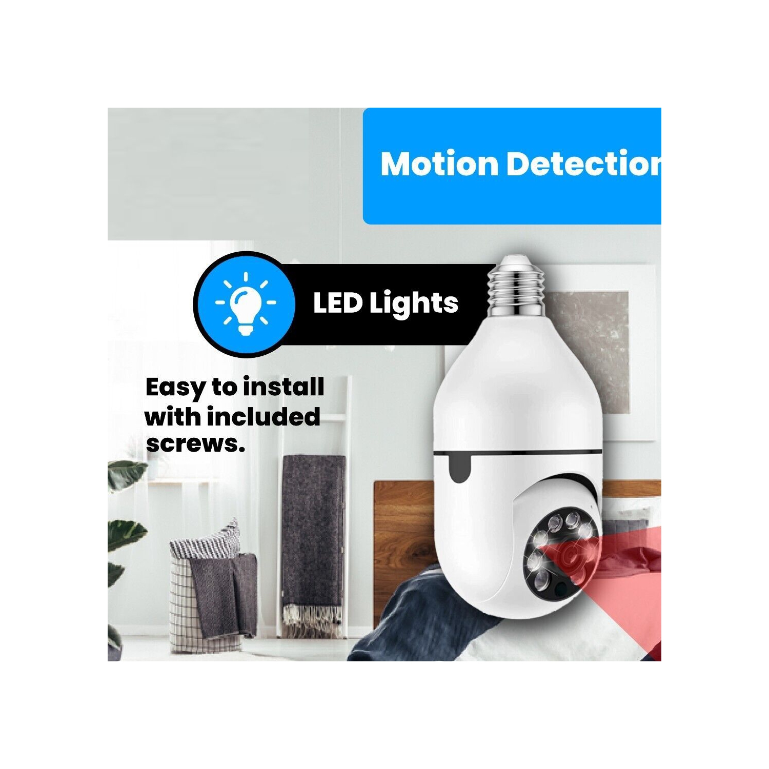 Ampoule sans fil Wi-Fi 1080P caméras de surveillance extérieures sans fil, prises d'éclairage intérieures 360 degrés caméras de sécurité pour la