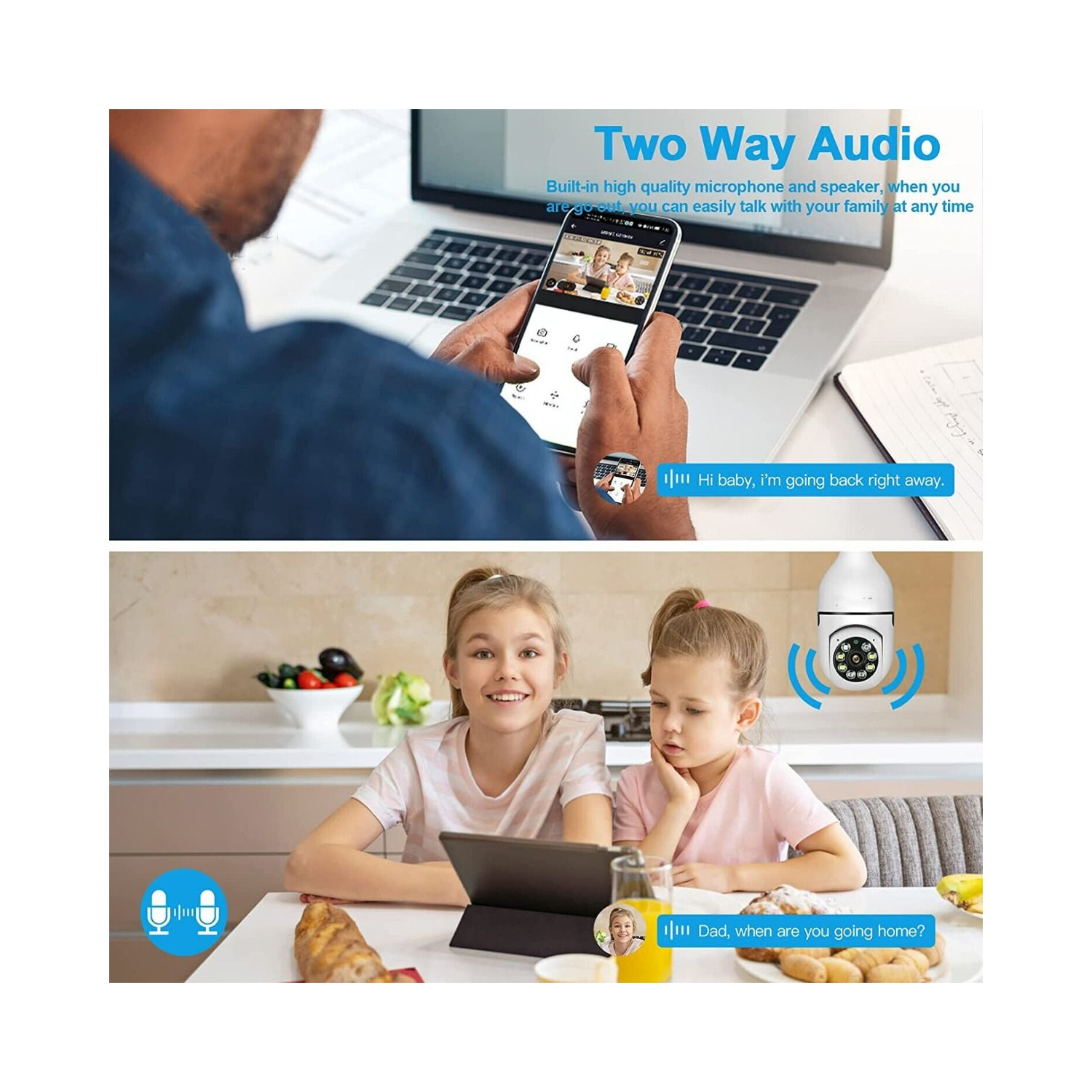 Ampoule sans fil Wi-Fi 1080P caméras de surveillance extérieures sans fil, prises d'éclairage intérieures 360 degrés caméras de sécurité pour la