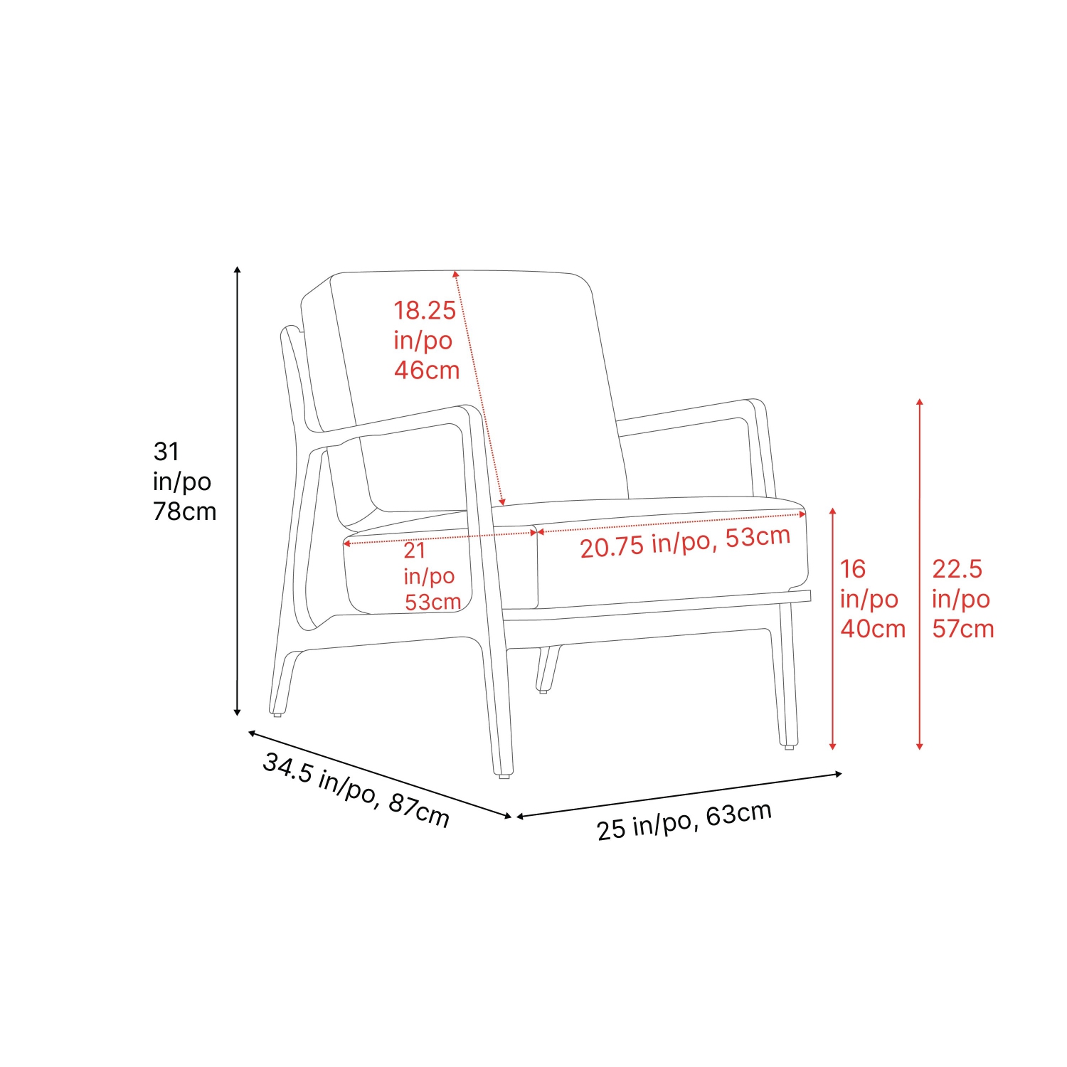 Valencia Ella – Fauteuil d’appoint en cuir de surface, noir