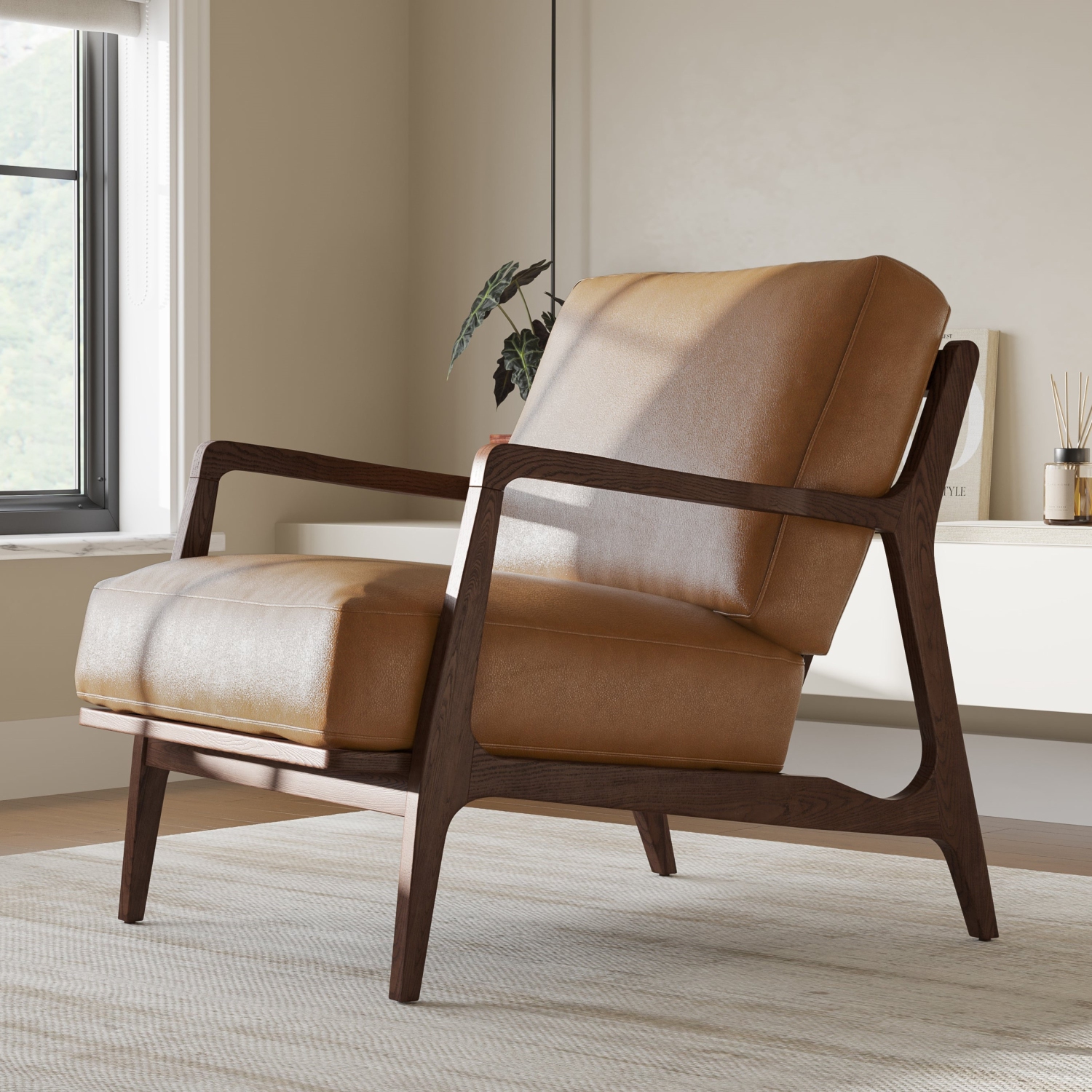 Valencia Ella – Fauteuil d’appoint en cuir de surface, couleur cognac