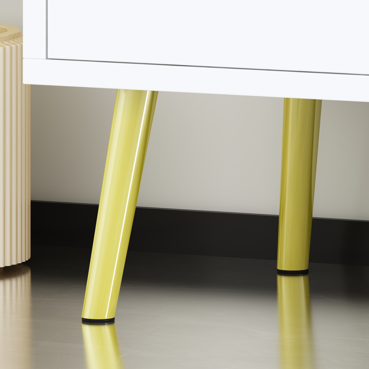 Commode double de Famapy à 6 tiroirs avec tiroirs, commode en bois et pattes en métal doré pour chambre, salon et couloir, blanc