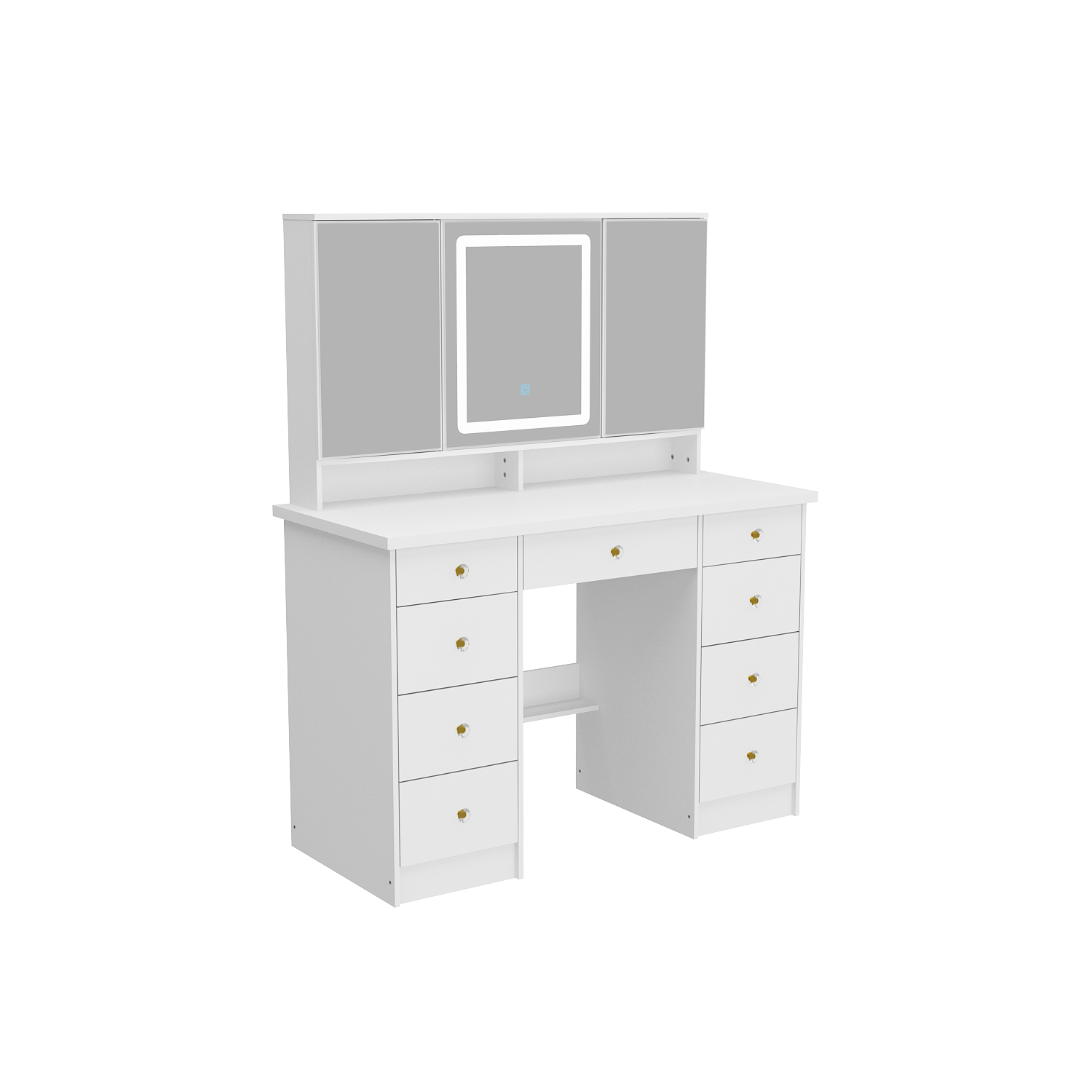 Famapy Vanity Desk Set Makeup Table with Large Three-color Illuminated Mirror, Dressing Table with 9 Drawers, Storage Shelves for Bedroom(43.3" W x