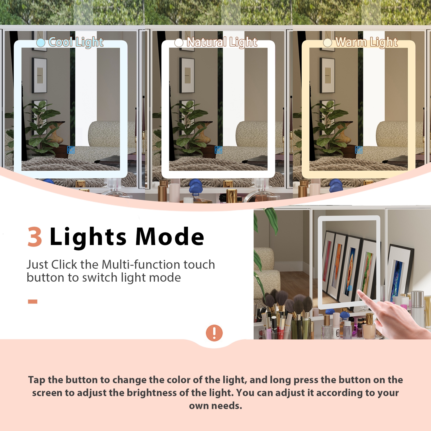 Famapy Vanity Desk Set Makeup Table with Large Three-color Illuminated Mirror, Dressing Table with 9 Drawers, Storage Shelves for Bedroom(43.3" W x