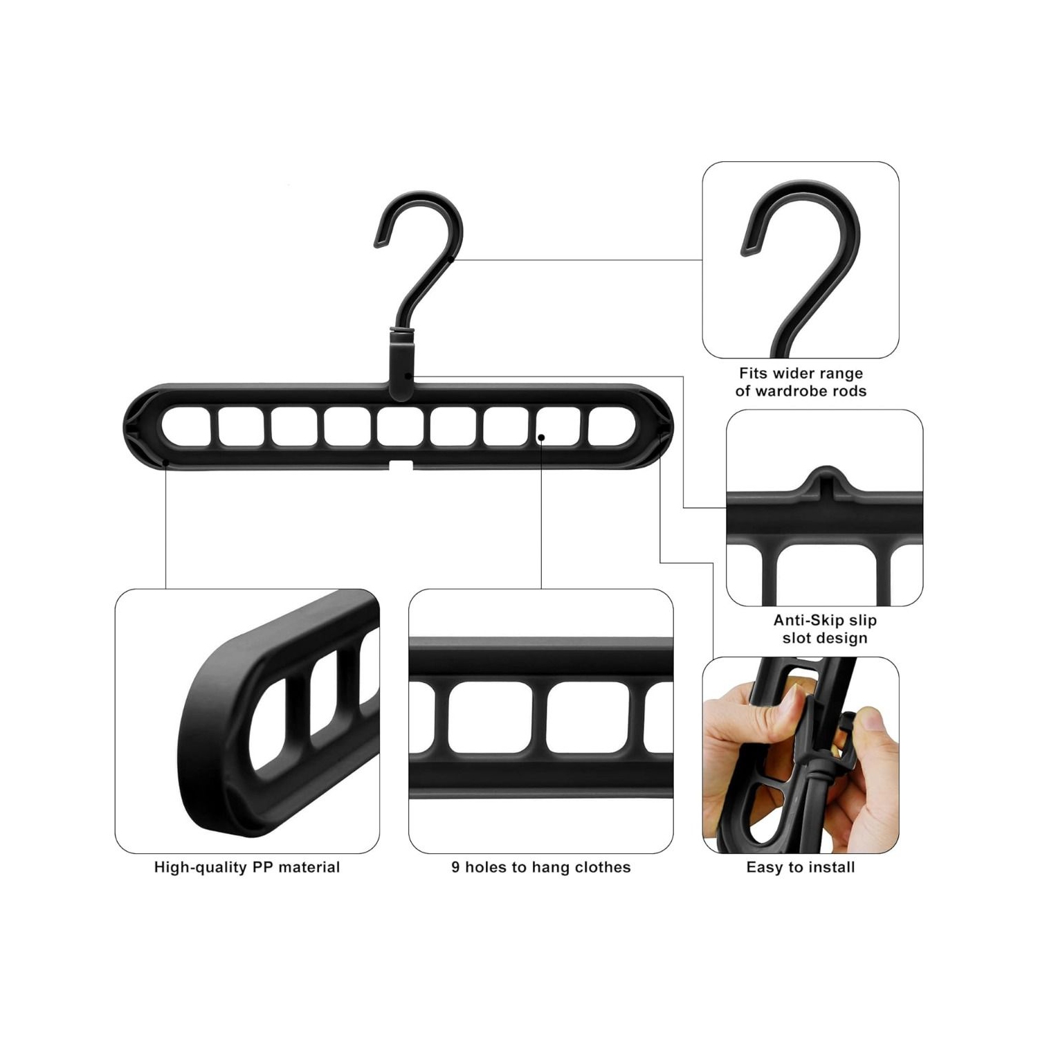 Range-placard et rangement, cintres pour organisateur de placard, cintres Magic Space Saving avec 9 trous pour rangement de placard, rangement de