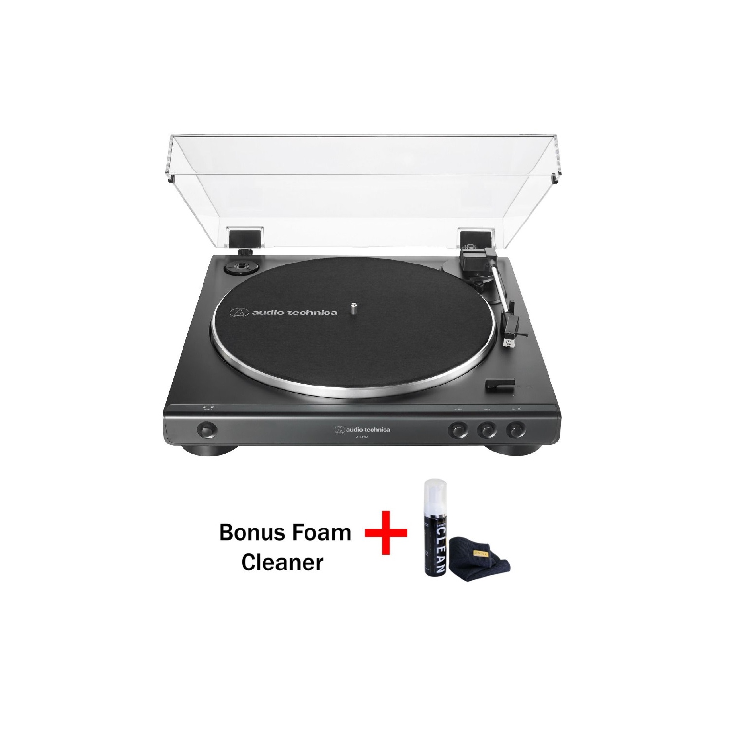 Tourne-disque stéréo auto. À entraînement par courroie AT-LP60X d'Audio-Technica avec nettoyant pour gadgets en prime