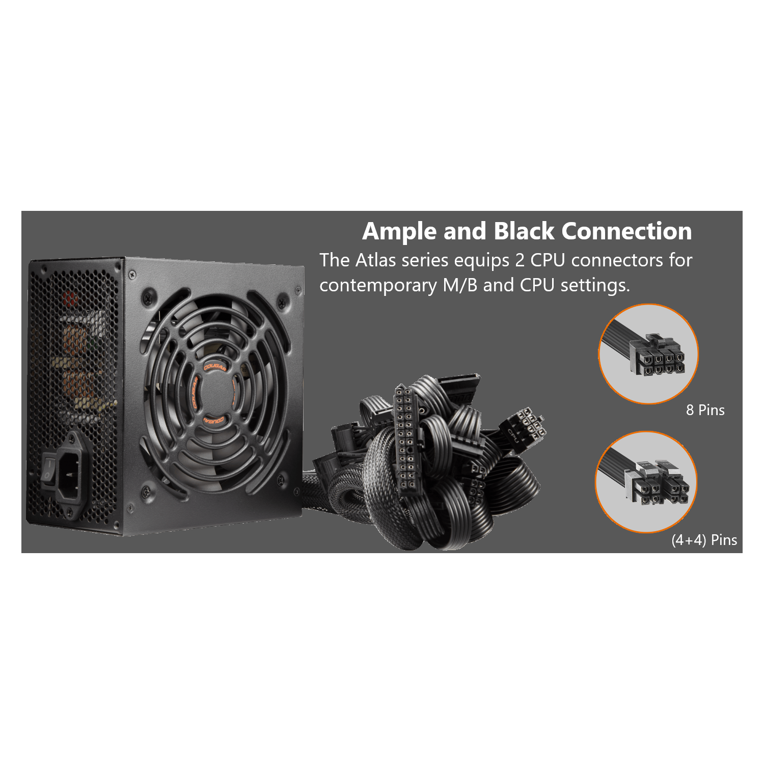 Cougar ATLAS 650 Watt Power Supply - 80 Plus Bronze Certified Ultra-Silent 120mm fan Support PCI express 4.0 Japanese standby capacitors Compact Size