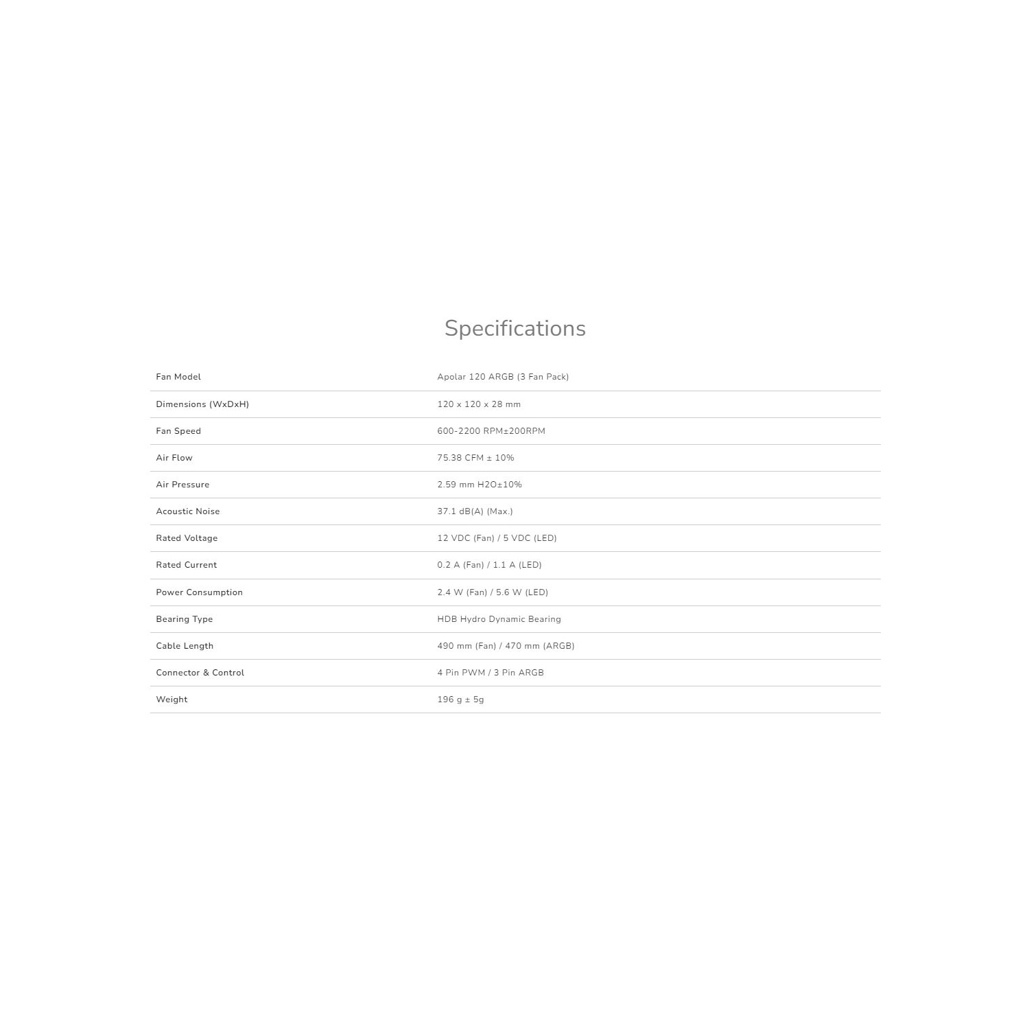 COUGAR Apolar 120 ARGB Modular PC Case Cooling Fan High Performance Fan 4 Pin PWM / 3 Pin ARGB Lighting Hydro Dynamic Bearings 120x120x28 mm, White