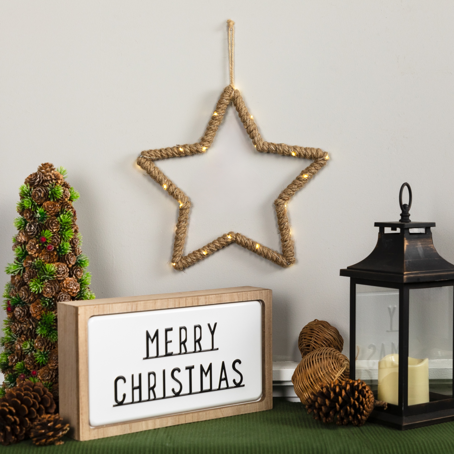 Lighted Jute Wrapped Star Silhouette Christmas Hanging Decoration - 11.5"